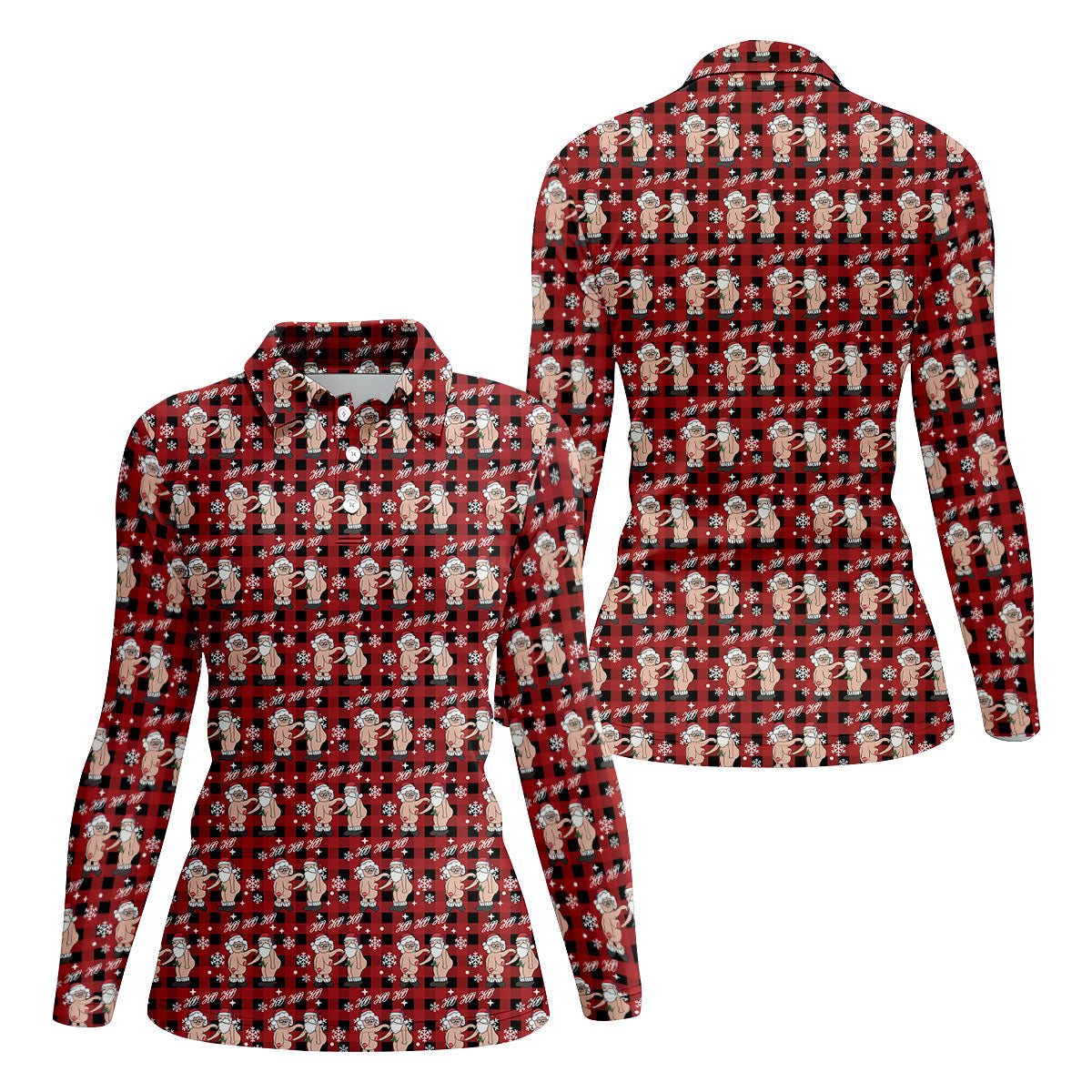 Ho Ho Ho Naughty Couple Funny Santa Christmas Golf Shirt, Fun Women's Golf Shirts, Ladies Golf Polos