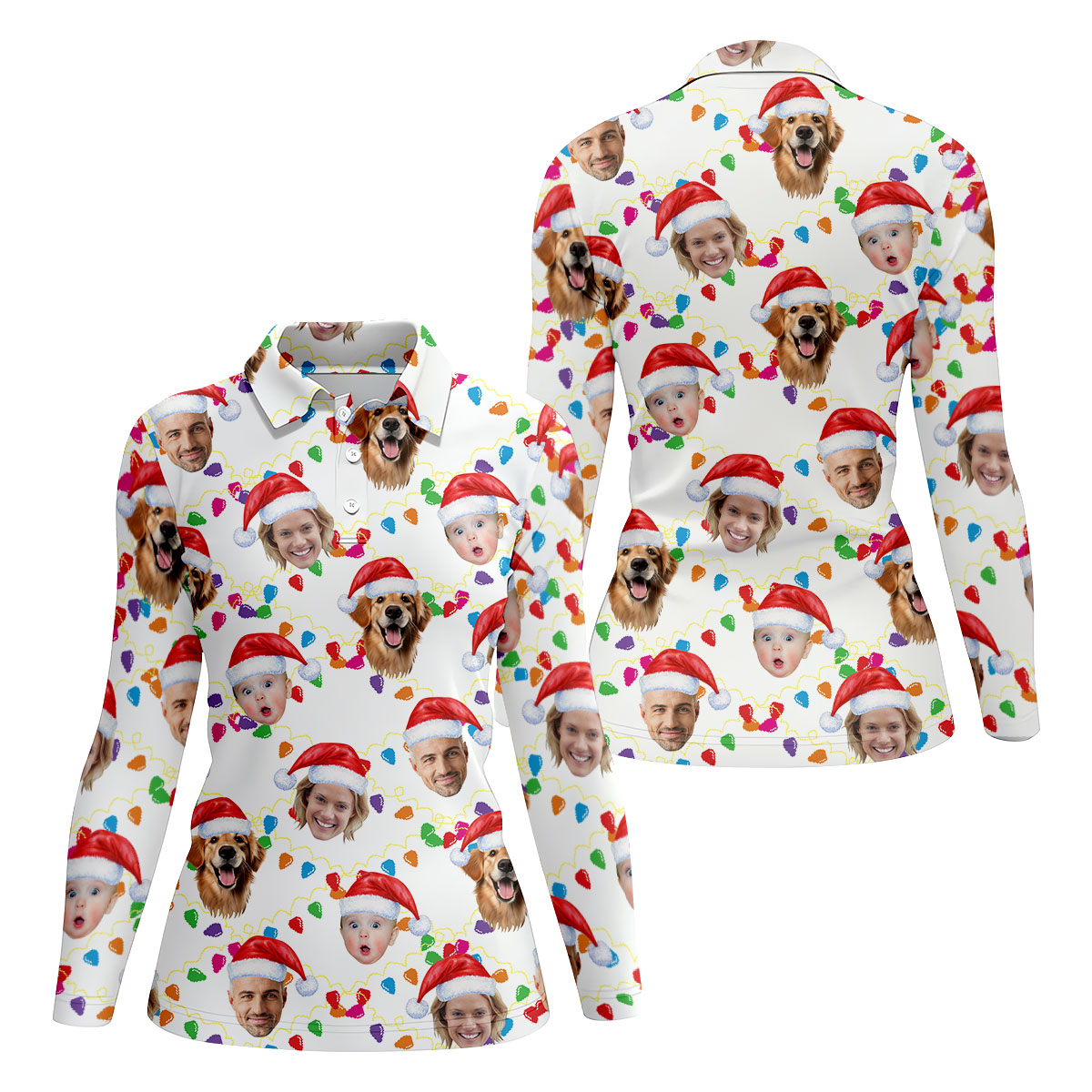 Custom Face Christmas White Polo ShirtFunny Christmas Shirts For Family, Golf Gifts For Women