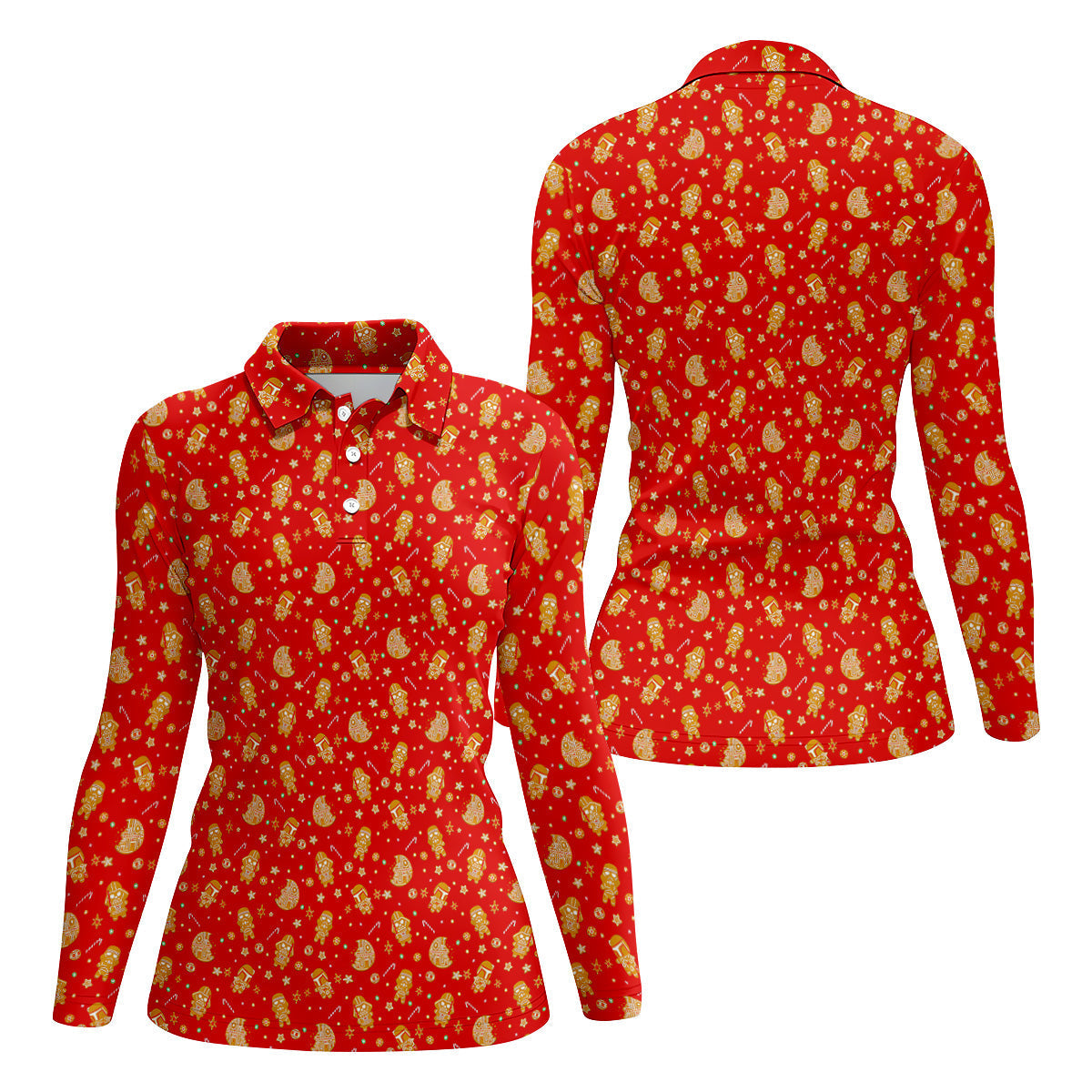 Gingerbread Character Christmas Golf Shirt, Red Golf Shirt, Fun Women's Golf Shirts, Golf Gift For Ladies