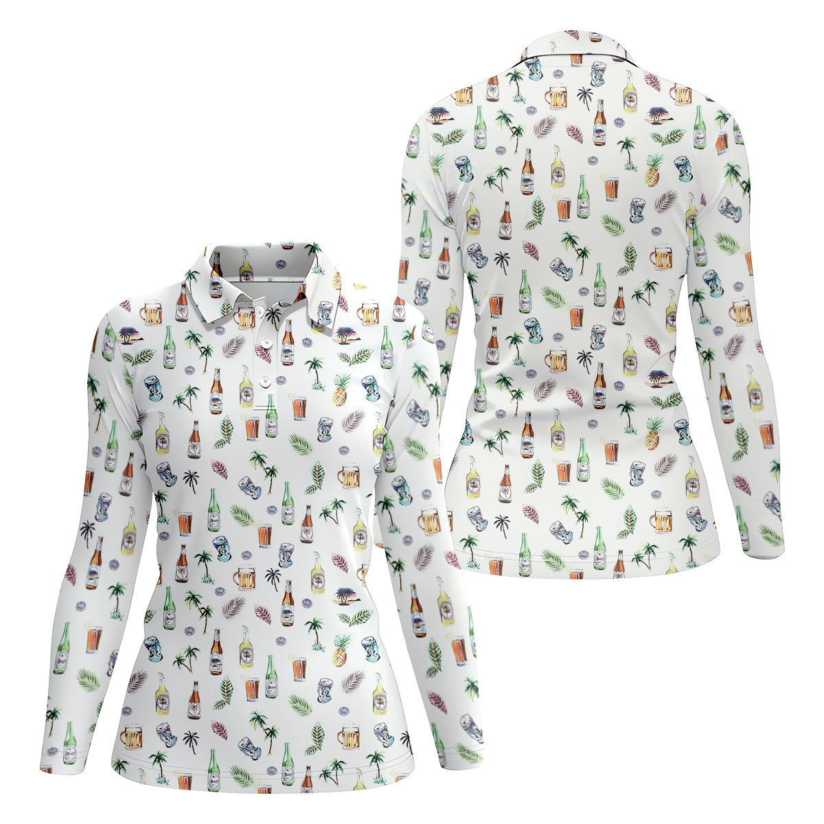 Beer Tropical Fun Women's Golf Shirts, Cute Golf Outfit, Golf Gifts For Women, Ladies Golf Polos