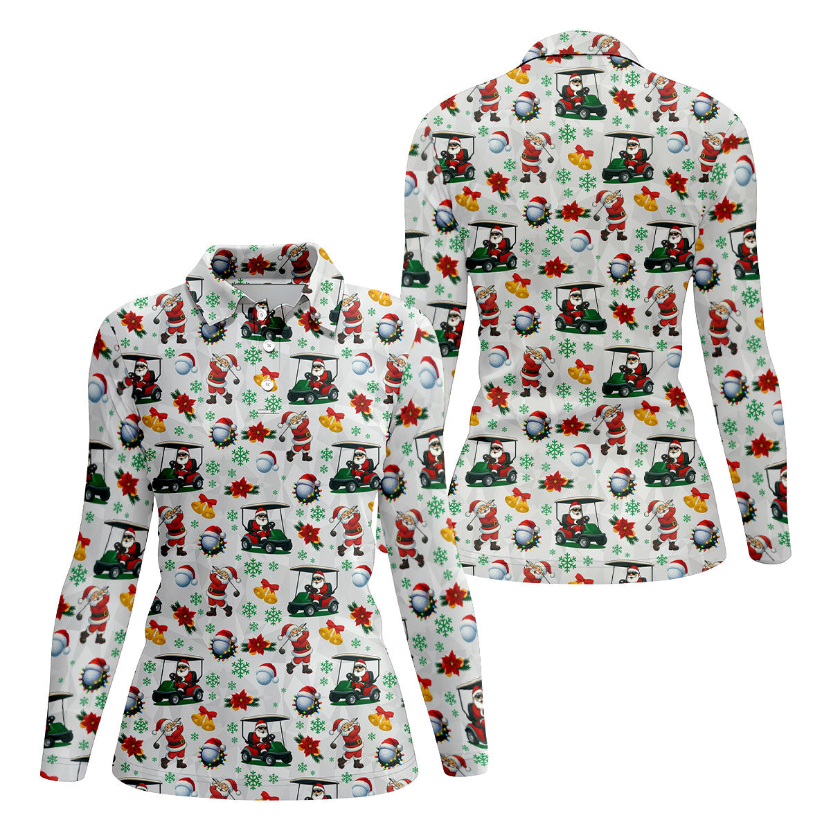 Santa Christmas White Polo Women, Cute Womens Golf Shirts, Christmas Golf Shirt, Ladies Golf Shirts