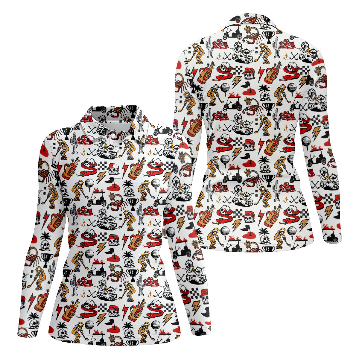 Horror Pattern White Halloween Women Golf Top, Halloween Gift Idea, Ladies Golf Shirts