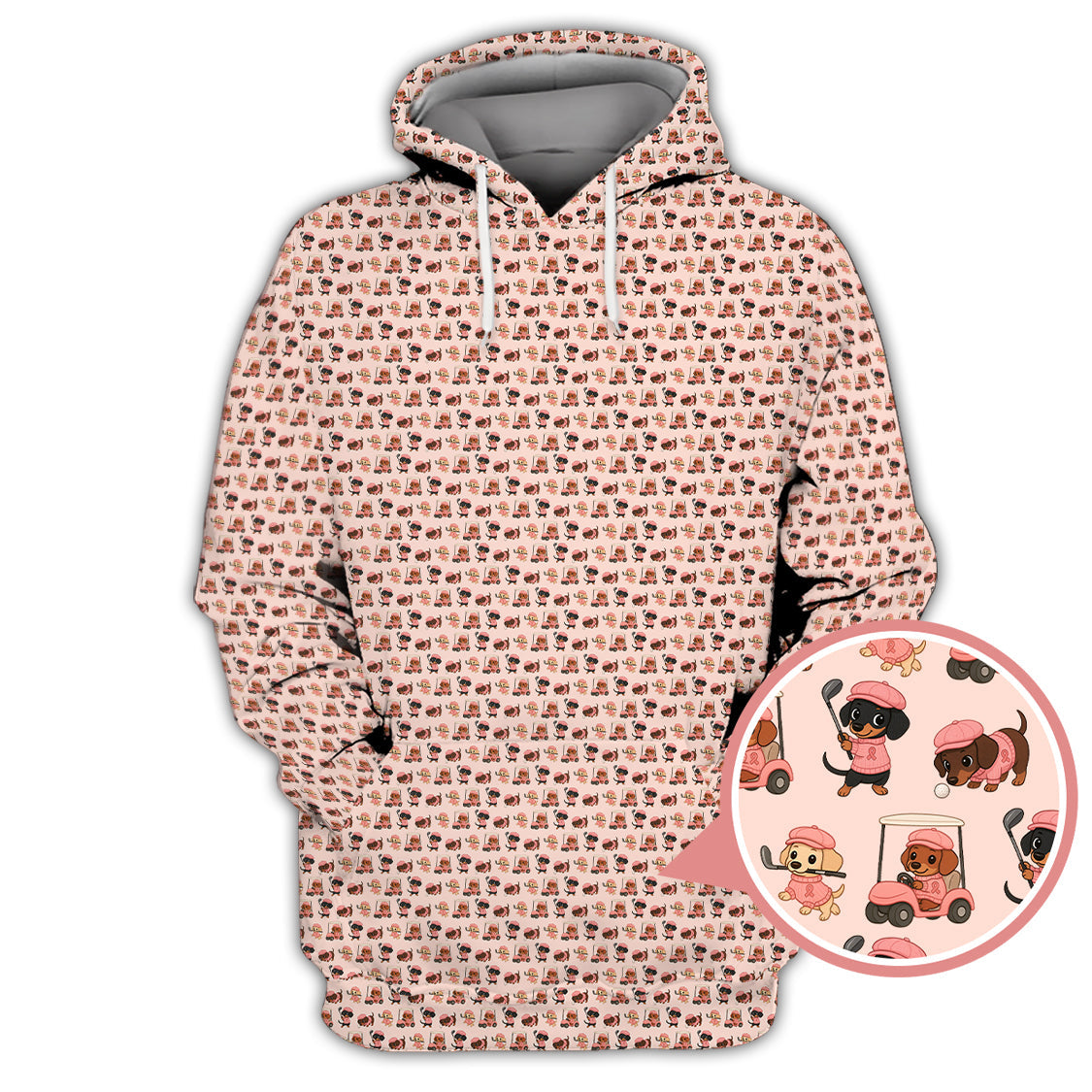 Pattern Golf Shirt For Men, Dachshund Golf Shirt For Golfer, Breast Cancer Golf Shirt For Dog Lovers
