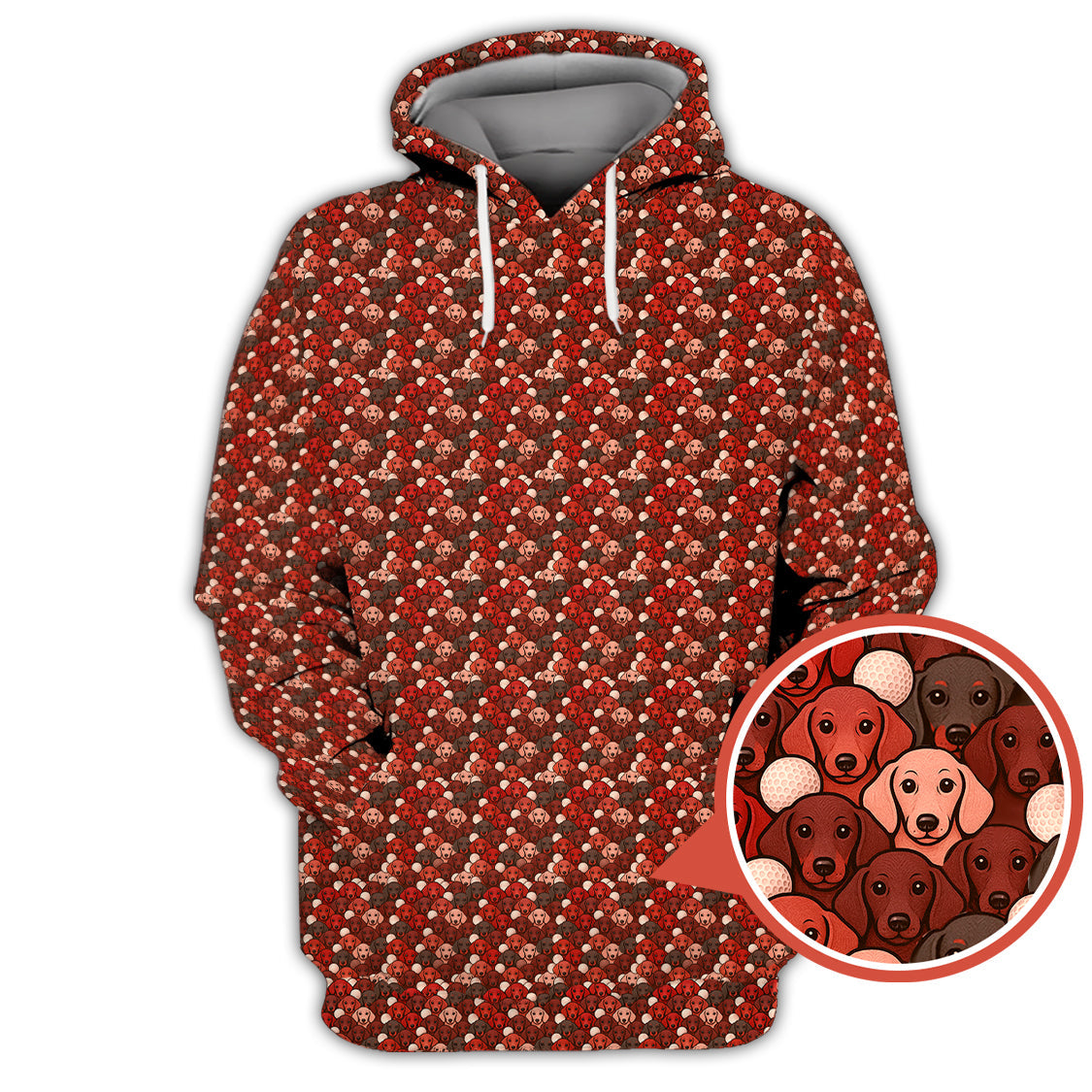 Dachshund Dog Pattern Golf Shirt With Red Color, Golf Gift For Dog Lover, Funny Dachshund Golf Shirt For Golfers