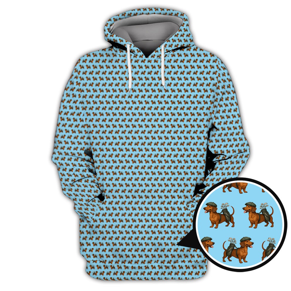 Dachshund Pattern Golf Polos, Crazy Dachshund Golf Shirt For Men, Funny Golf Shirt
