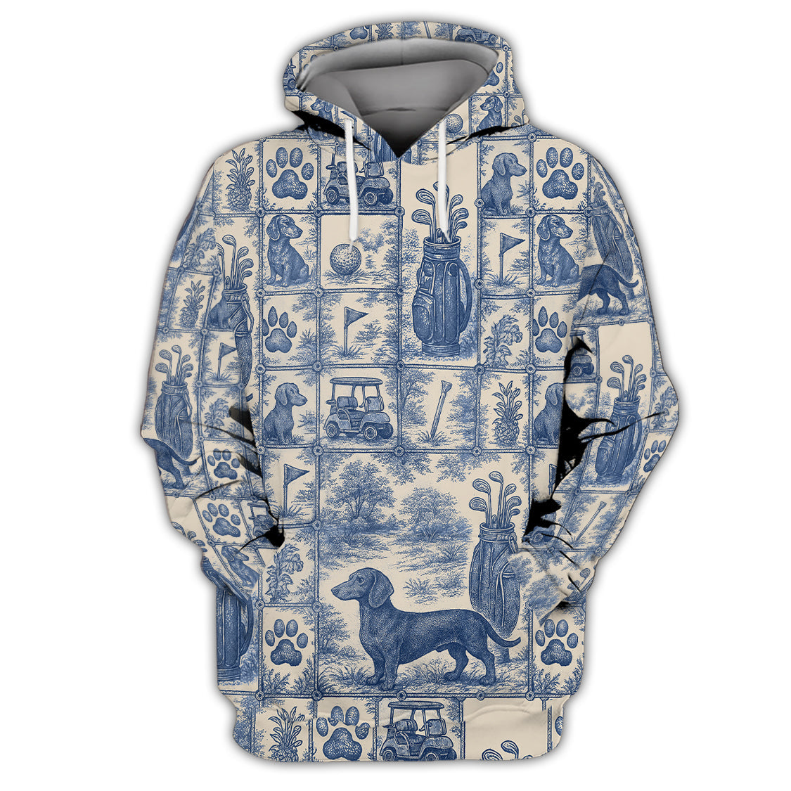 Pattern Golf Shirt, Dachshund Golf Shirt For Men, Toile De Jouy Shirt For Golfer