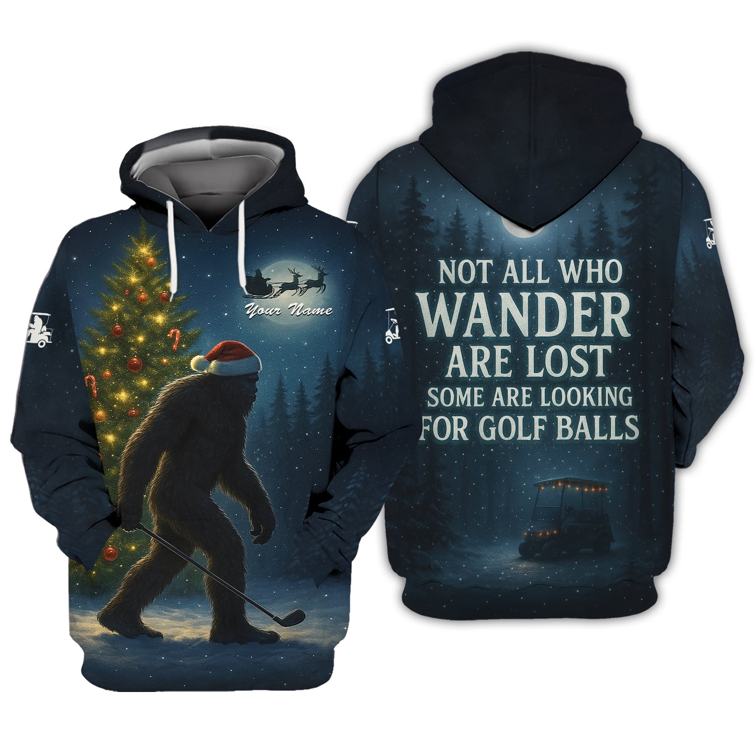 Personalized Christmas Golf Shirt, Bigfoot Christmas Shirt For Golfer, Crazy Golf Shirt For Men