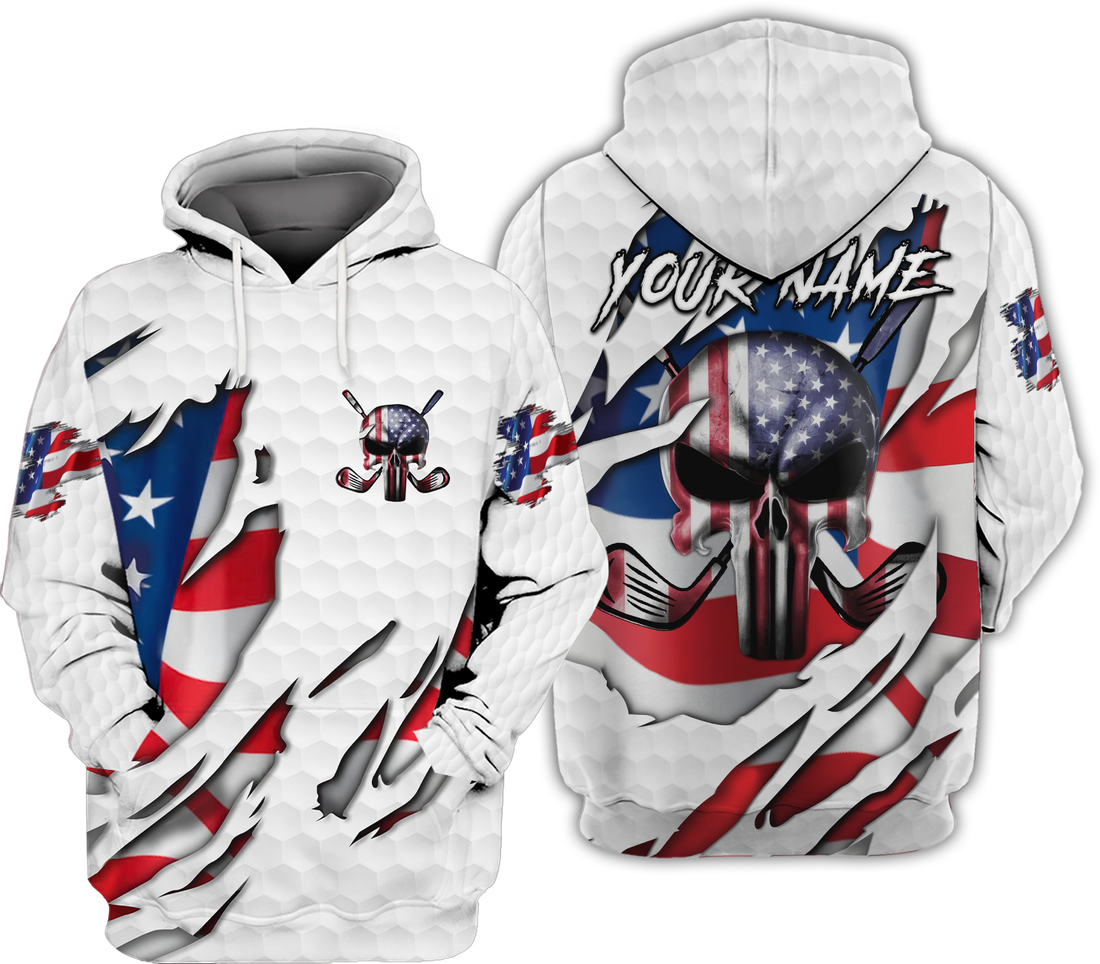 American Skull Flag Custom Golf Polo Shirt, Gift For Golfers, Golf Gift For Men, America 250 Anniversary Golf Shirt