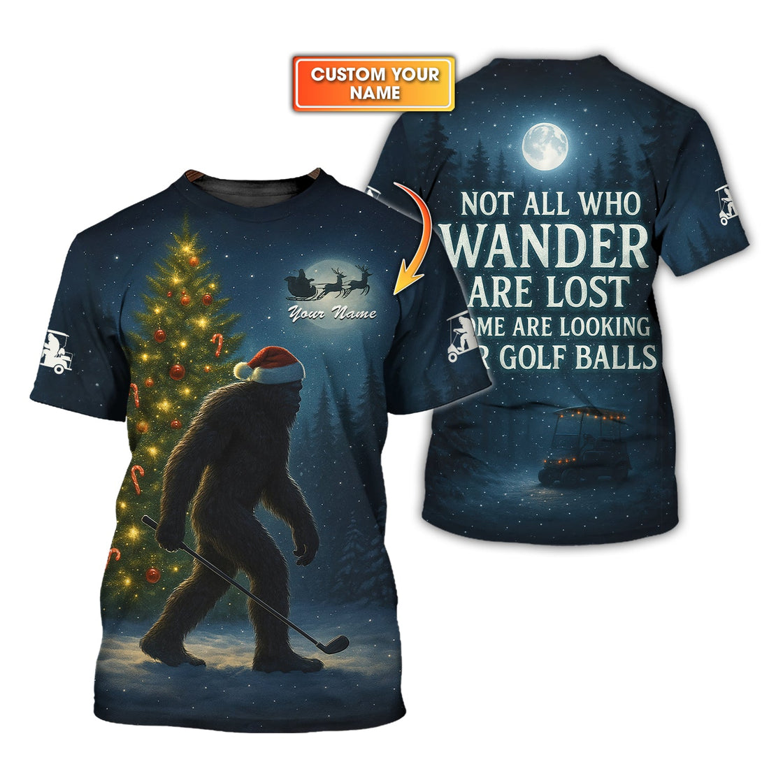 Personalized Christmas Golf Shirt, Bigfoot Christmas Shirt For Golfer, Crazy Golf Shirt For Men