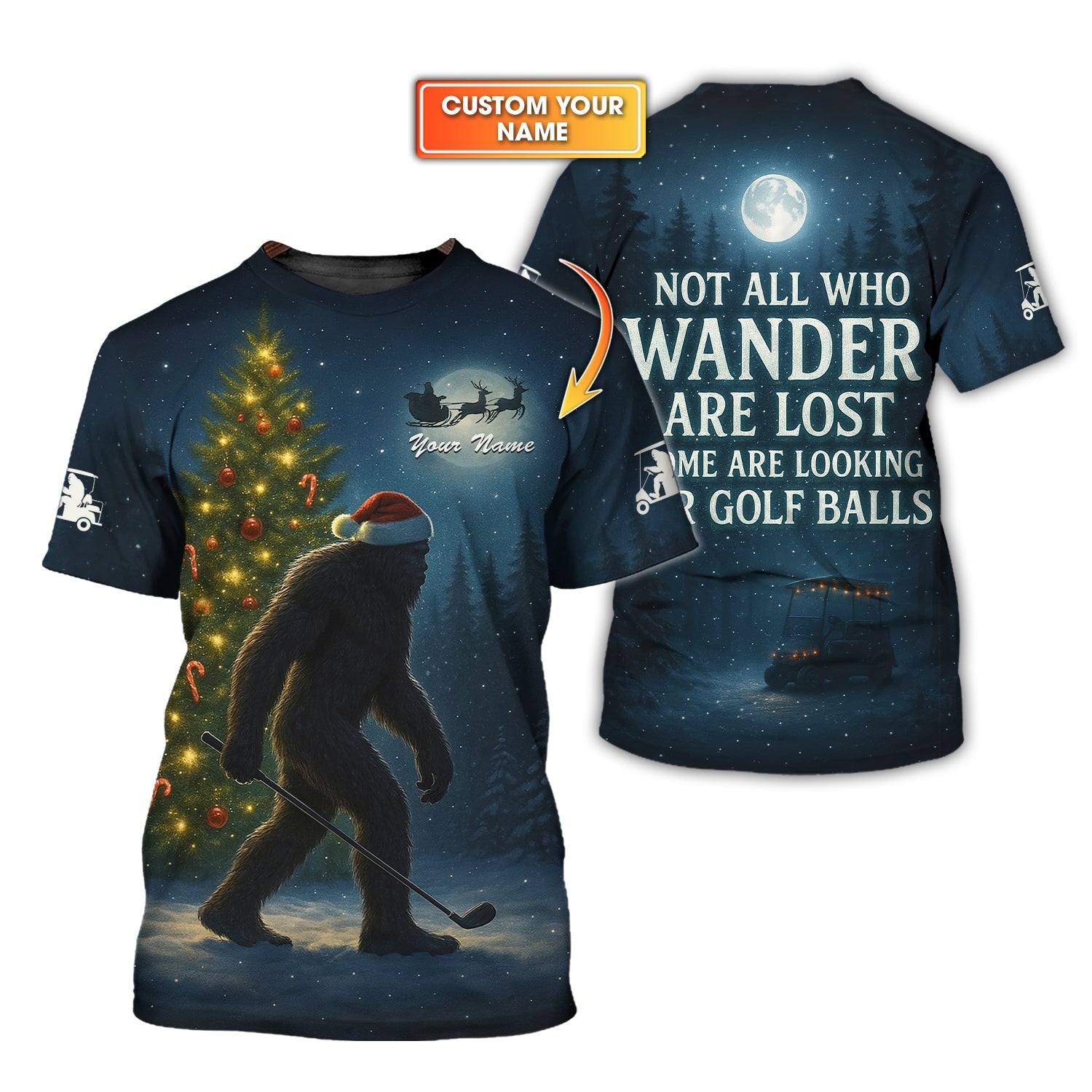 Personalized Christmas Golf Shirt, Bigfoot Christmas Shirt For Golfer, Crazy Golf Shirt For Men