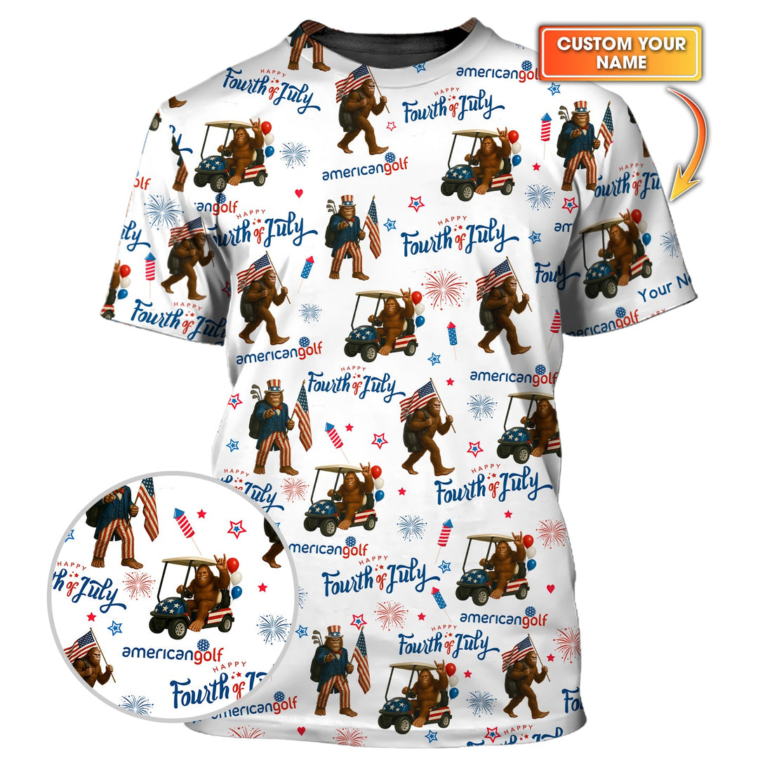 Fourth of July Golf Shirt – Bigfoot Golf Shirt with American Flag – Patriotic Golf Polo for Golfers