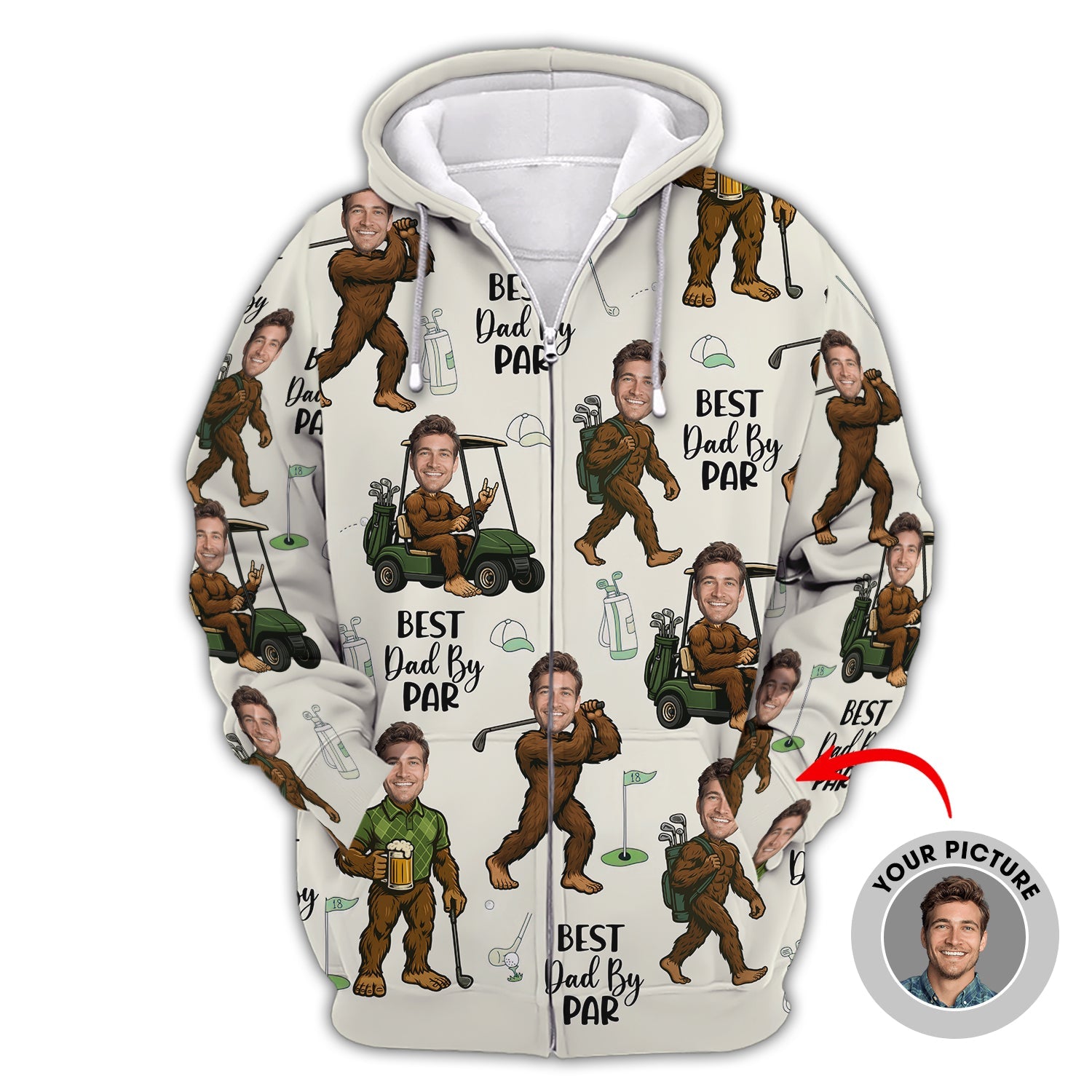 Best Dad By Par Funny Custom Golf Shirt With Faces - Bigfoot Golf Shirt For Dad
