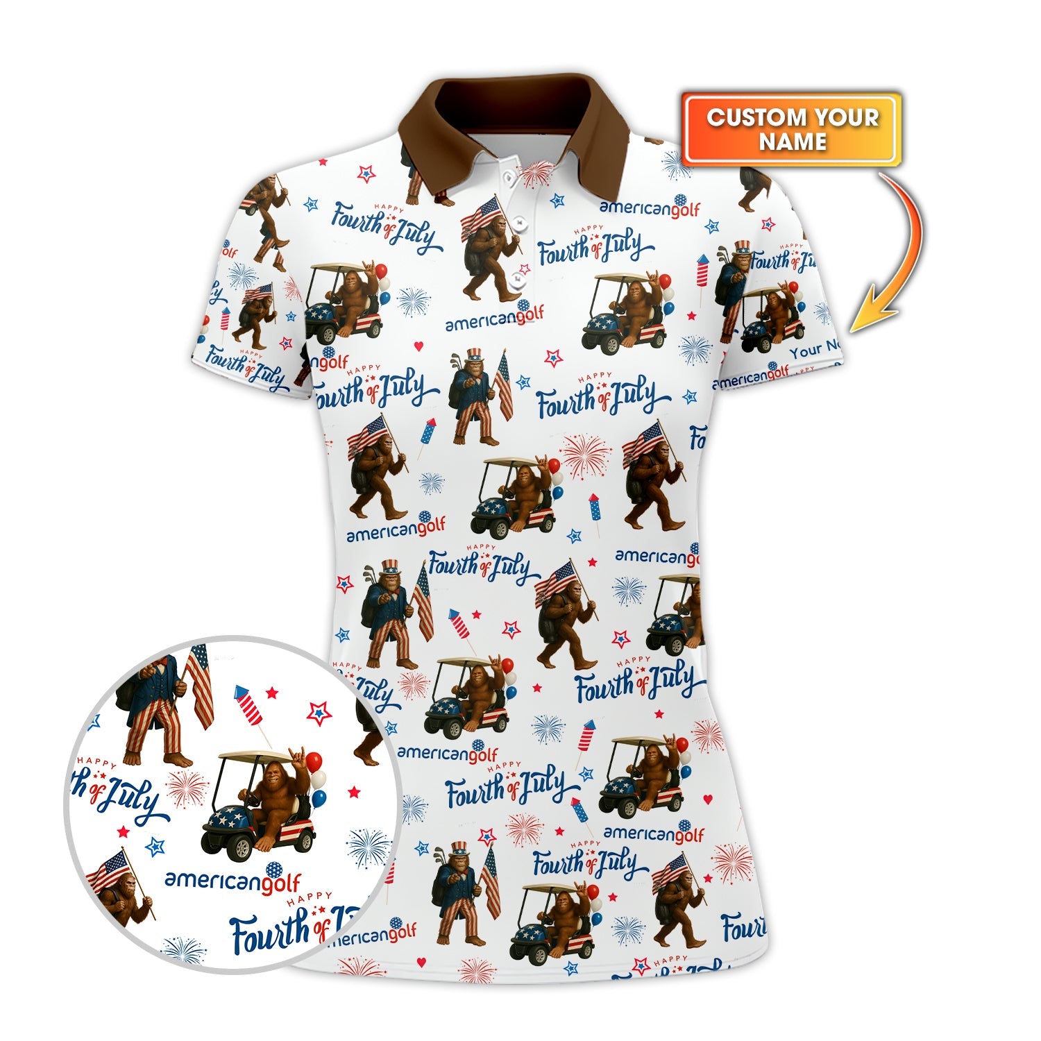 Fourth of July Golf Shirt – Bigfoot Golf Shirt with American Flag – Patriotic Golf Polo for Golfers