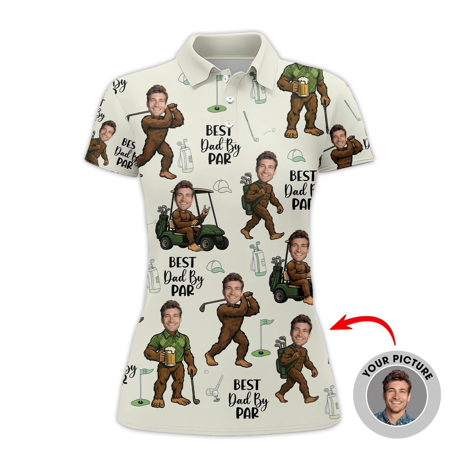 Best Dad By Par Funny Custom Golf Shirt With Faces - Bigfoot Golf Shirt For Dad