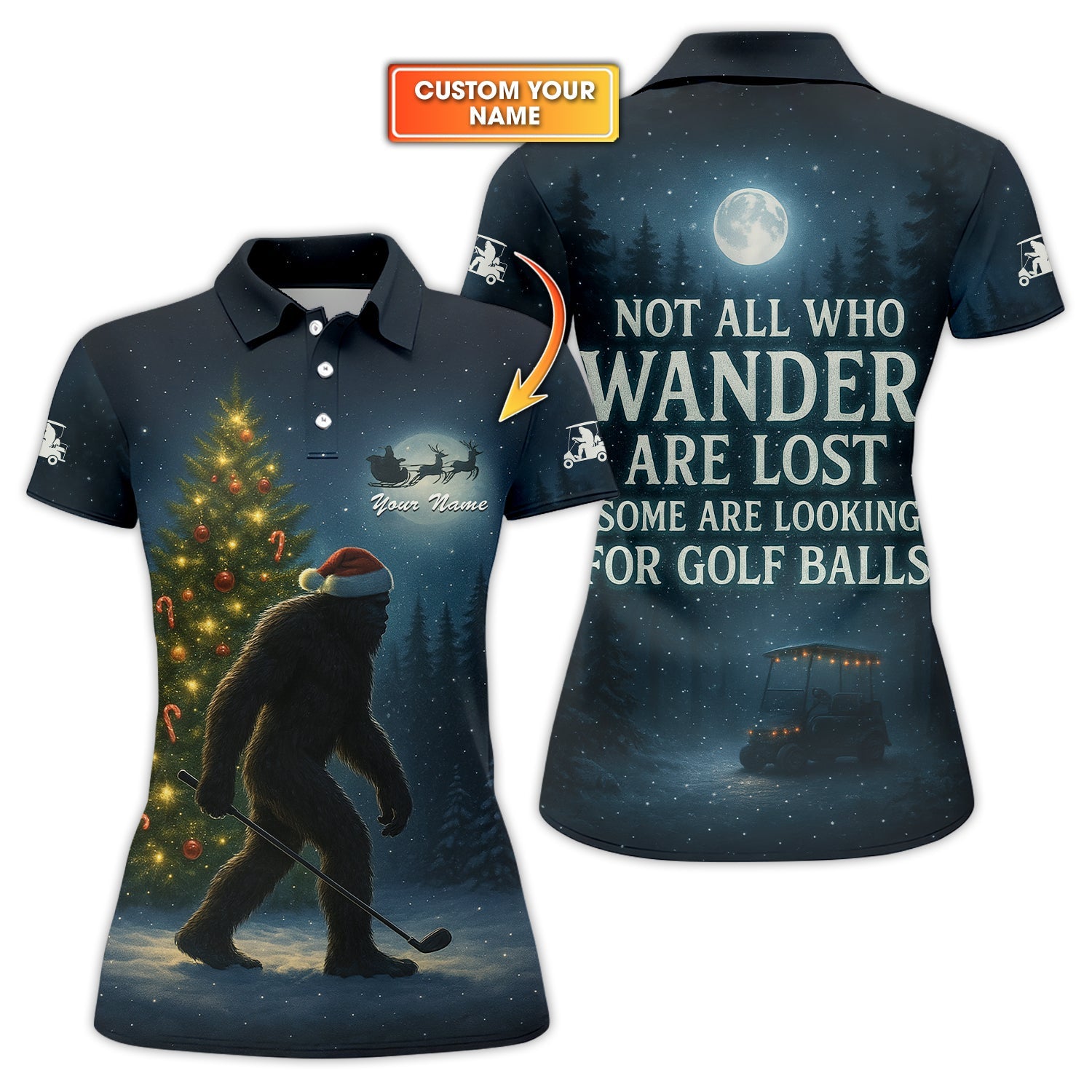 Personalized Christmas Golf Shirt, Bigfoot Christmas Shirt For Golfer, Crazy Golf Shirt For Men