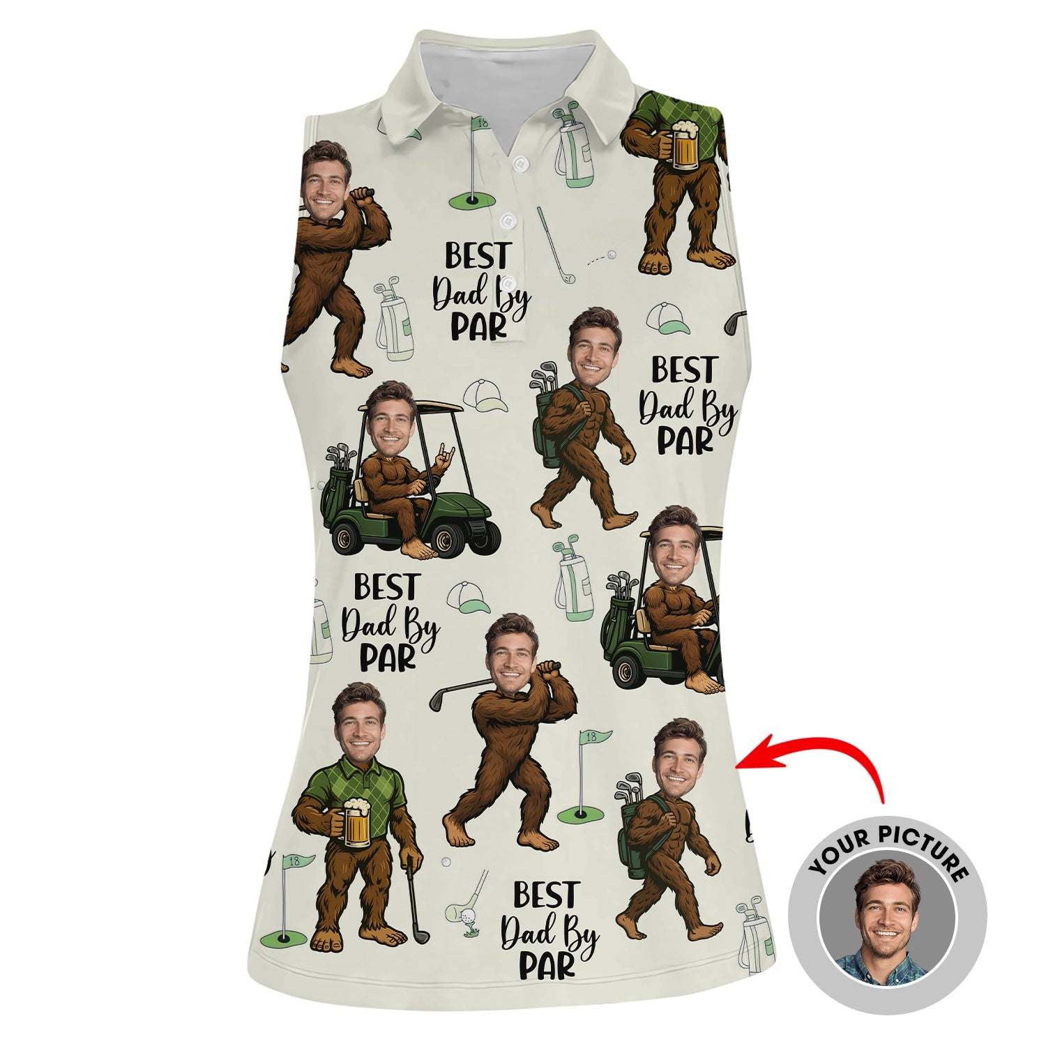 Best Dad By Par Funny Custom Golf Shirt With Faces - Bigfoot Golf Shirt For Dad
