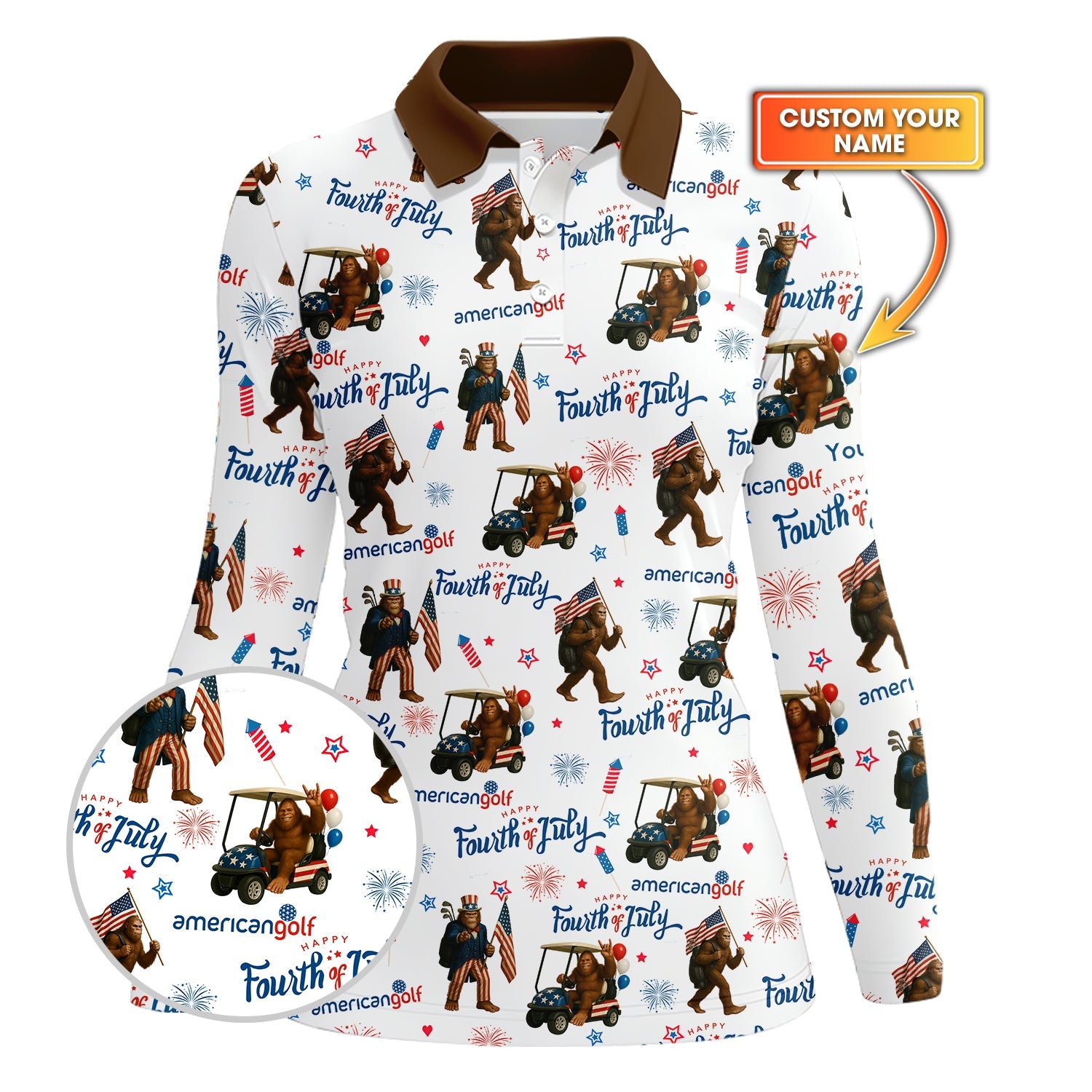 Fourth of July Golf Shirt – Bigfoot Golf Shirt with American Flag – Patriotic Golf Polo for Golfers