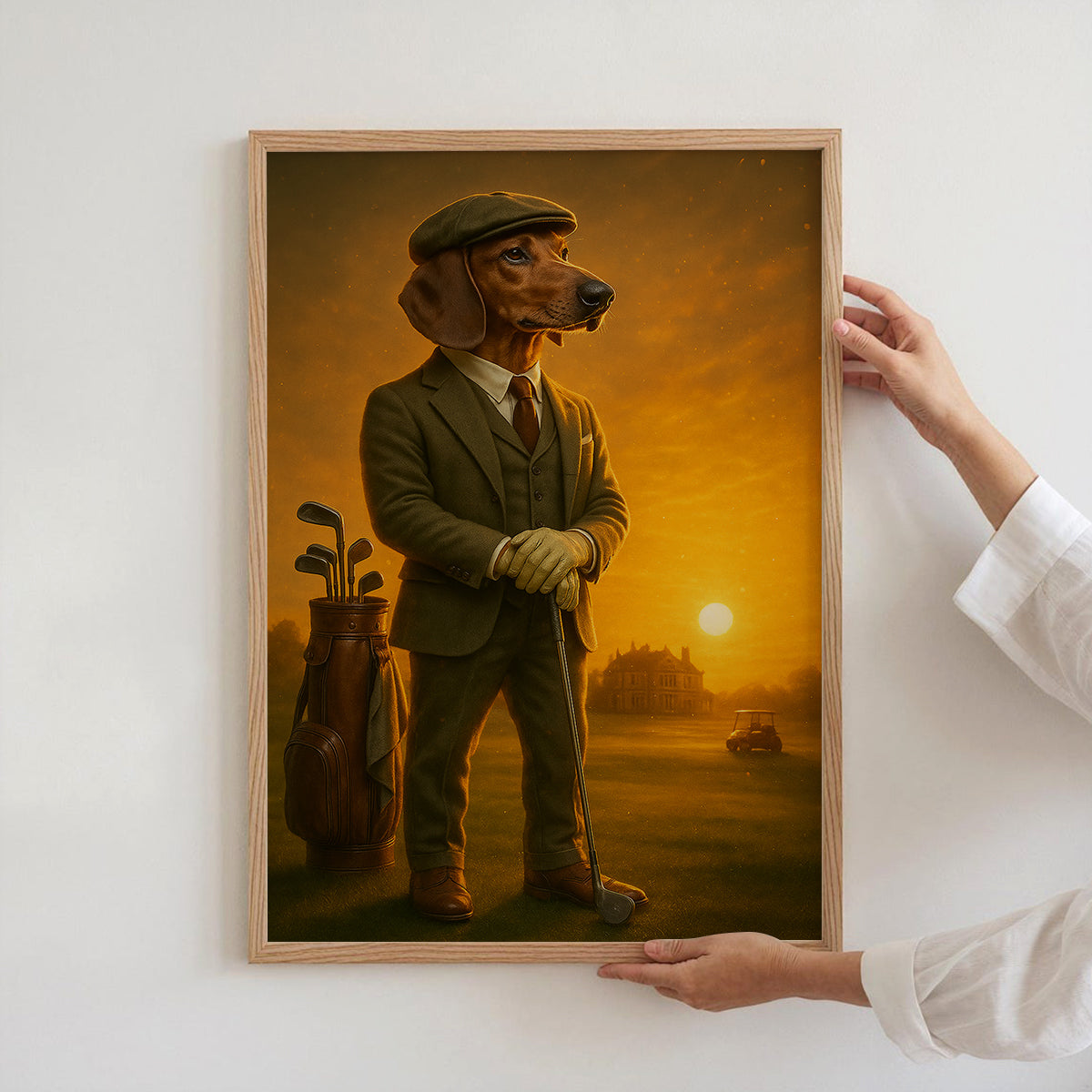 Dachshund Golf Poster, Golf Prints For Men, Golf Canvas Room Decor For Golfer