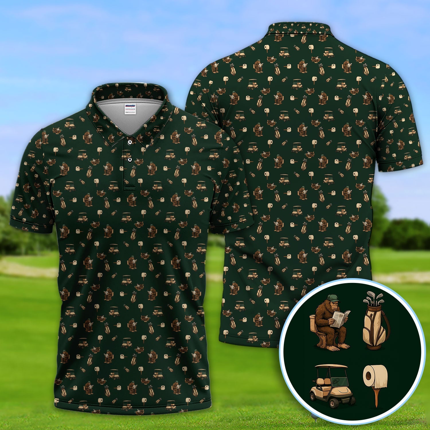Funny Golf Shirt For Men, Bigfoot Pattern Golf Shirt, Crazy Golf Shirt For Golfer