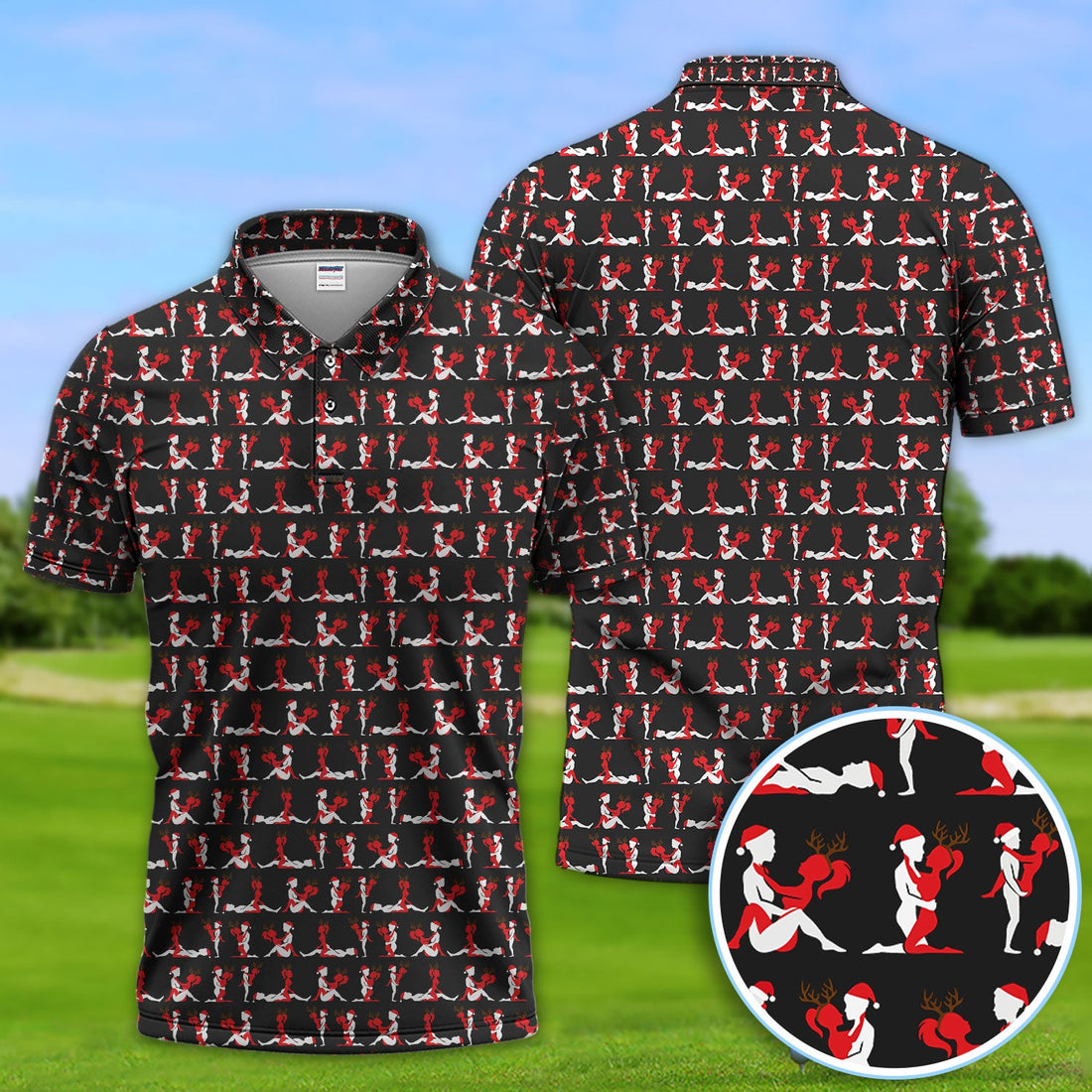 Funny Christmas Girl Polos, Santa Babe Pattern Golf Shirt For Men, Golf Gift For Golfer
