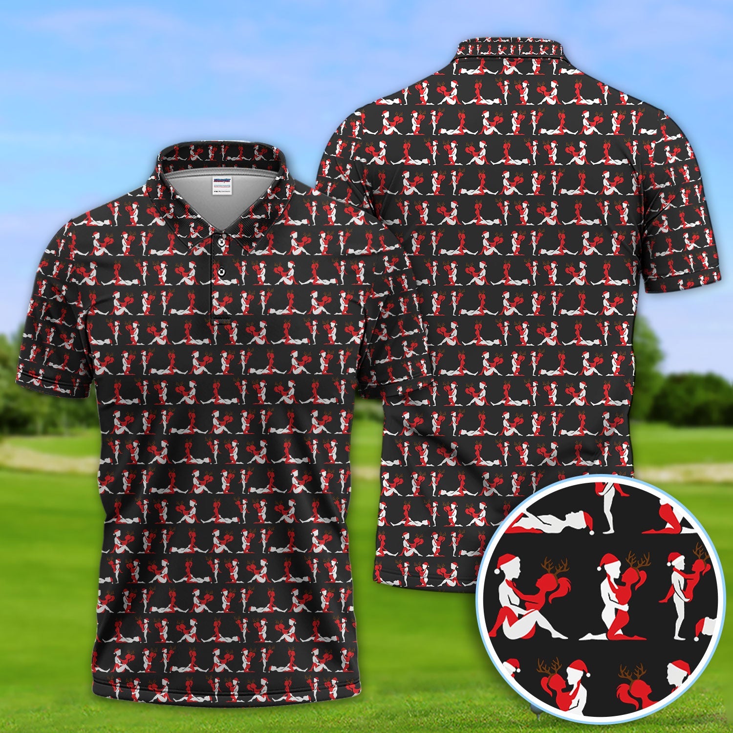 Funny Christmas Girl Polos, Santa Babe Pattern Golf Shirt For Men, Golf Gift For Golfer