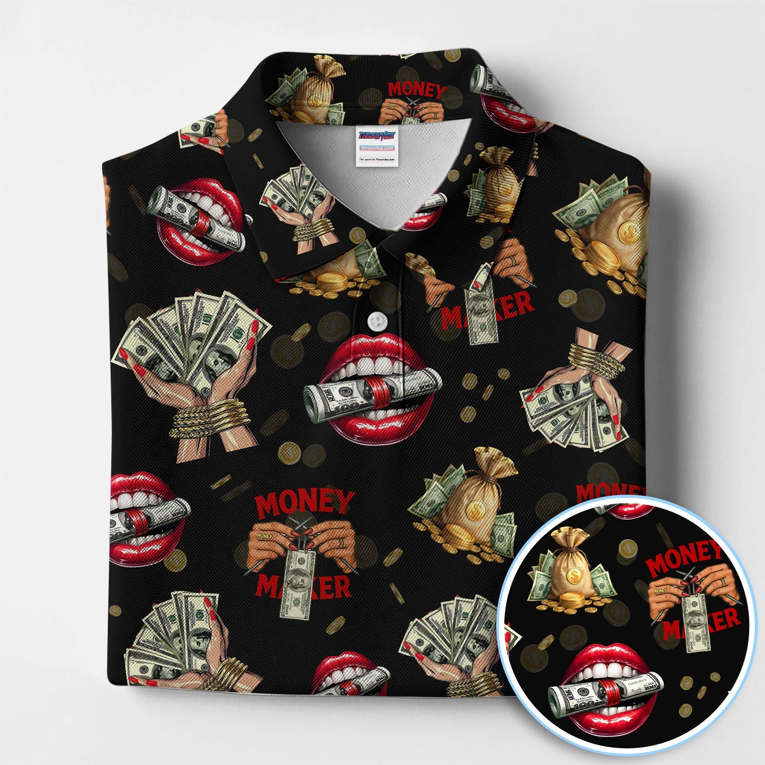 Money Maker Pattern Golf Polos, Funny Golf Shirt For Men, Golf Gift For Golfer
