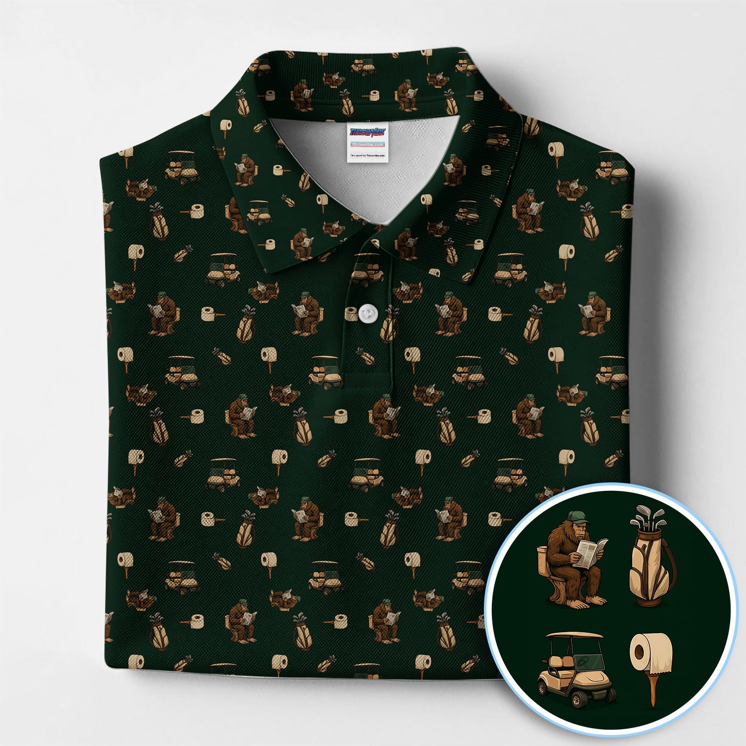 Funny Golf Shirt For Men, Bigfoot Pattern Golf Shirt, Crazy Golf Shirt For Golfer