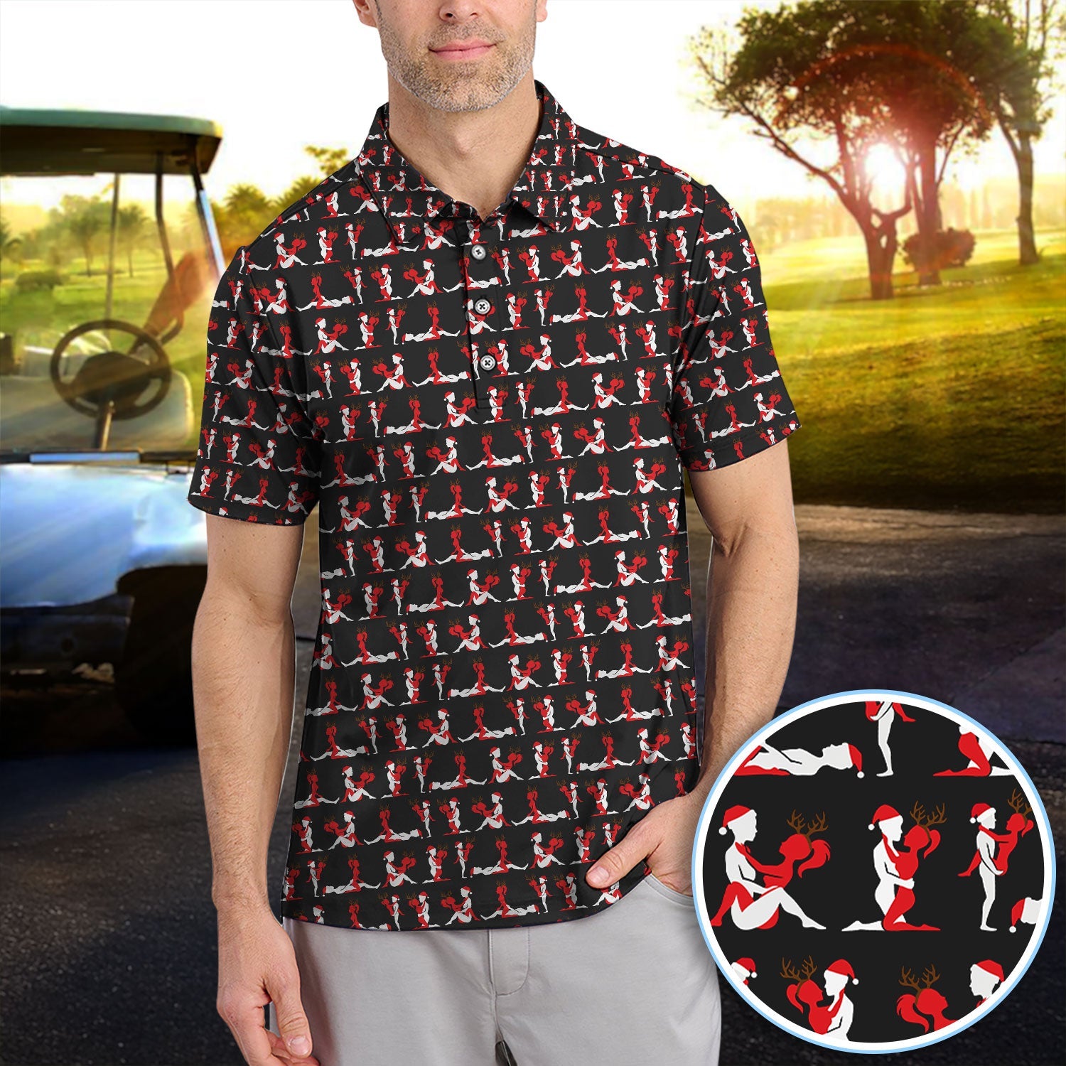 Funny Christmas Girl Polos, Santa Babe Pattern Golf Shirt For Men, Golf Gift For Golfer