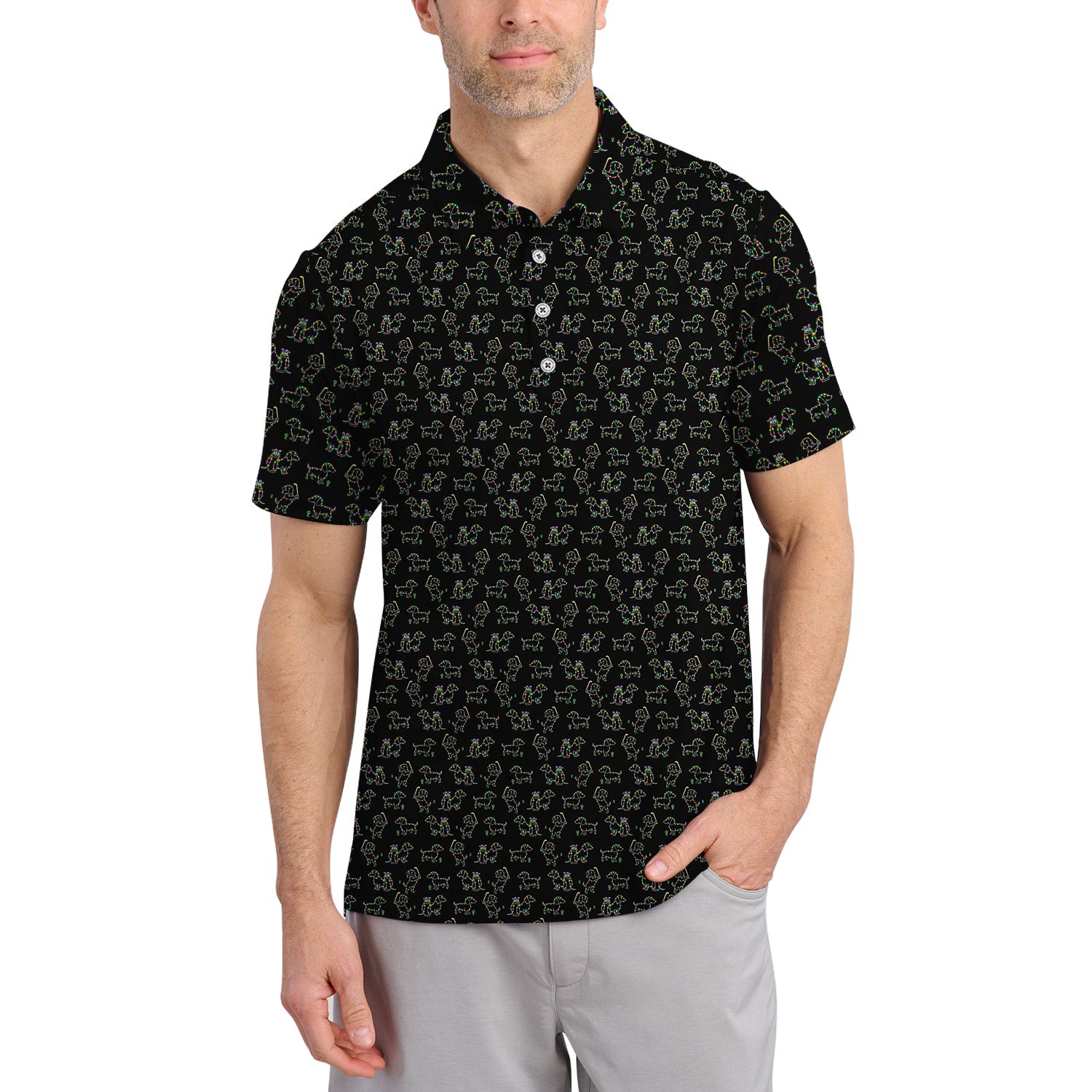 Dachshund Golf Shirt For Golfer, Funny Christmas Golf Shirt, Crazy Pattern Golf Shirt For Men
