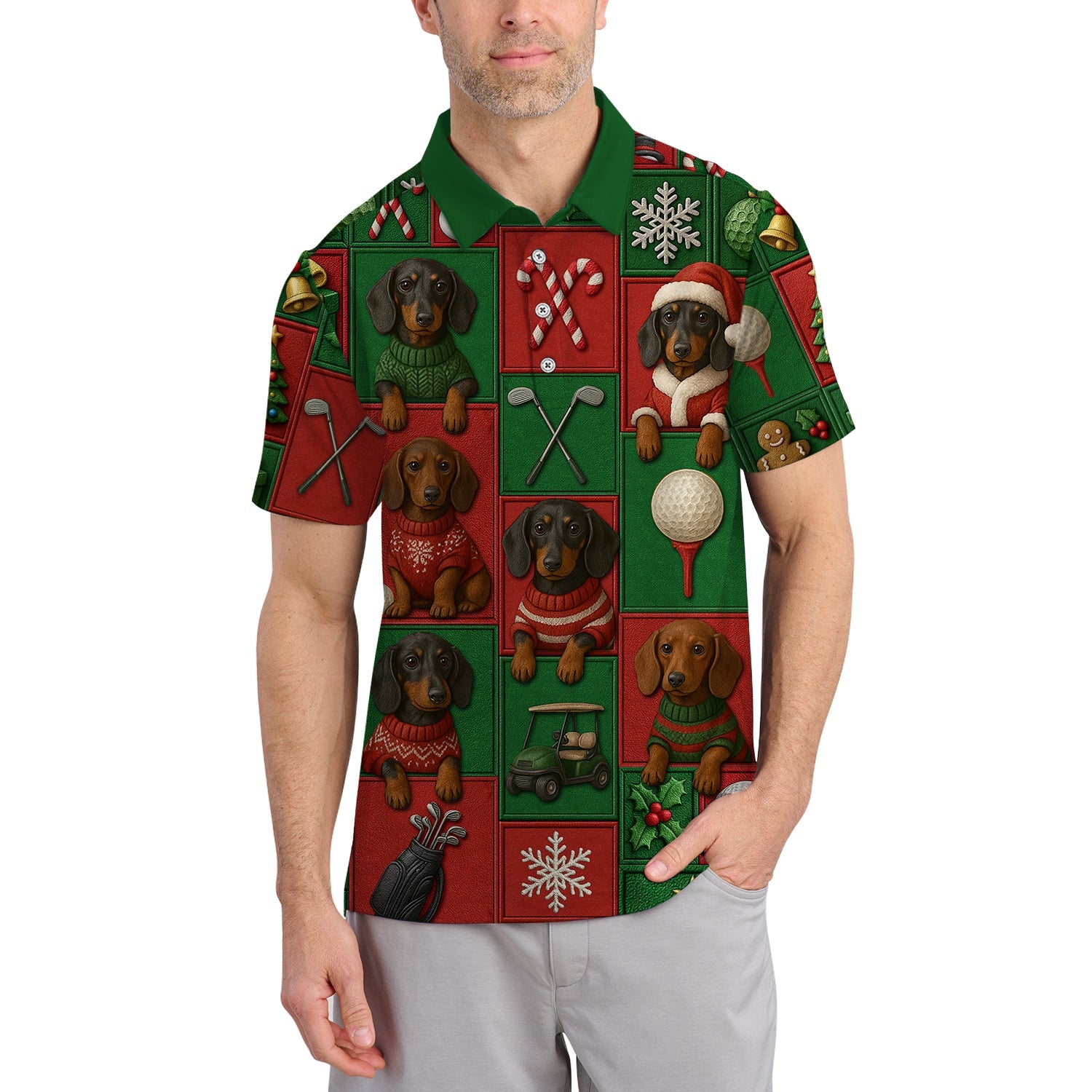 Funny Pattern Golf Shirt, Dachshund Golf Shirt For Golfer, Christmas Golf Shirt, Golf Gift For Men