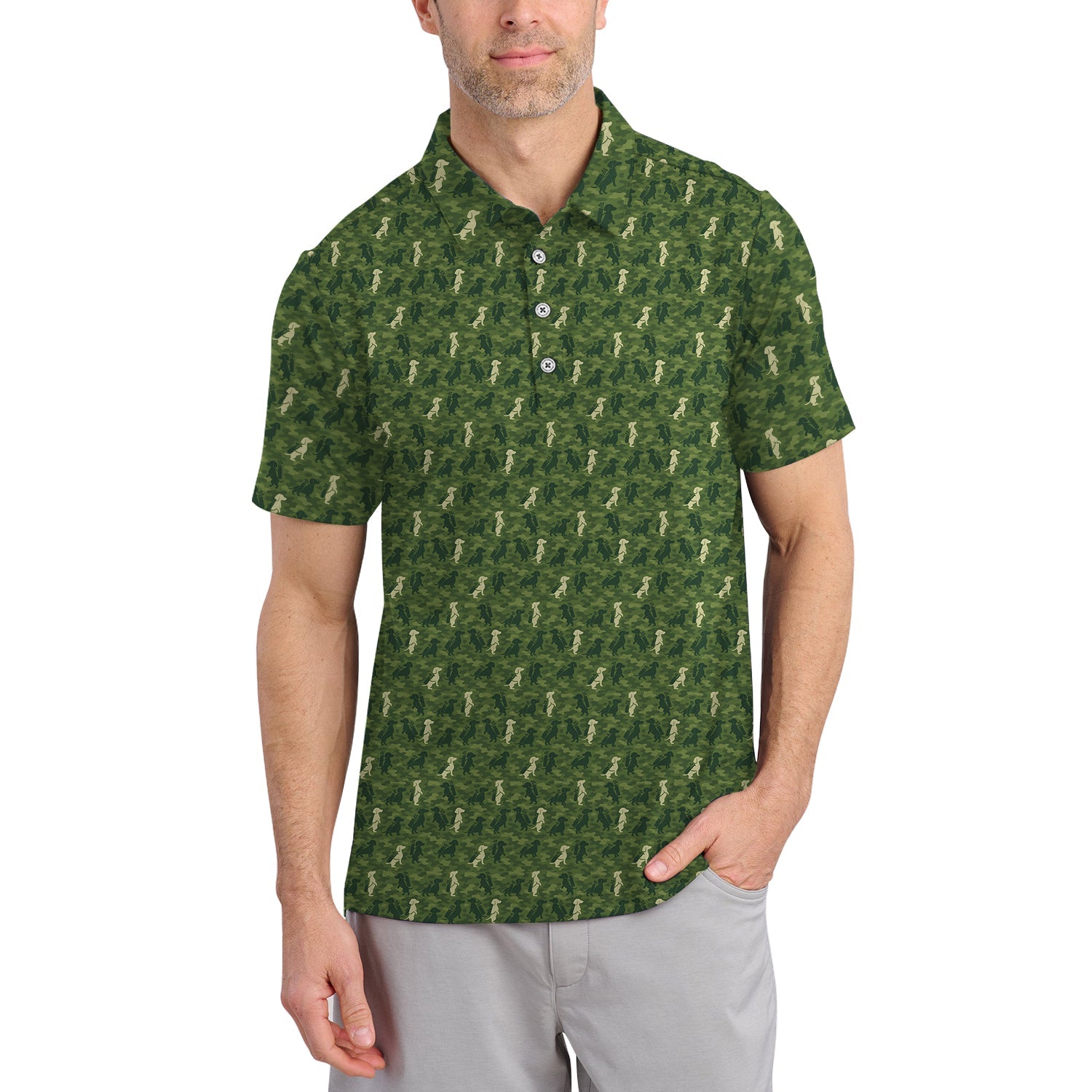 Dog Pattern Golf Shirt, Dachshund Golf Shirt For Golfer, Funny Camo Golf Shirt, Crazy Golf Shirt For Men