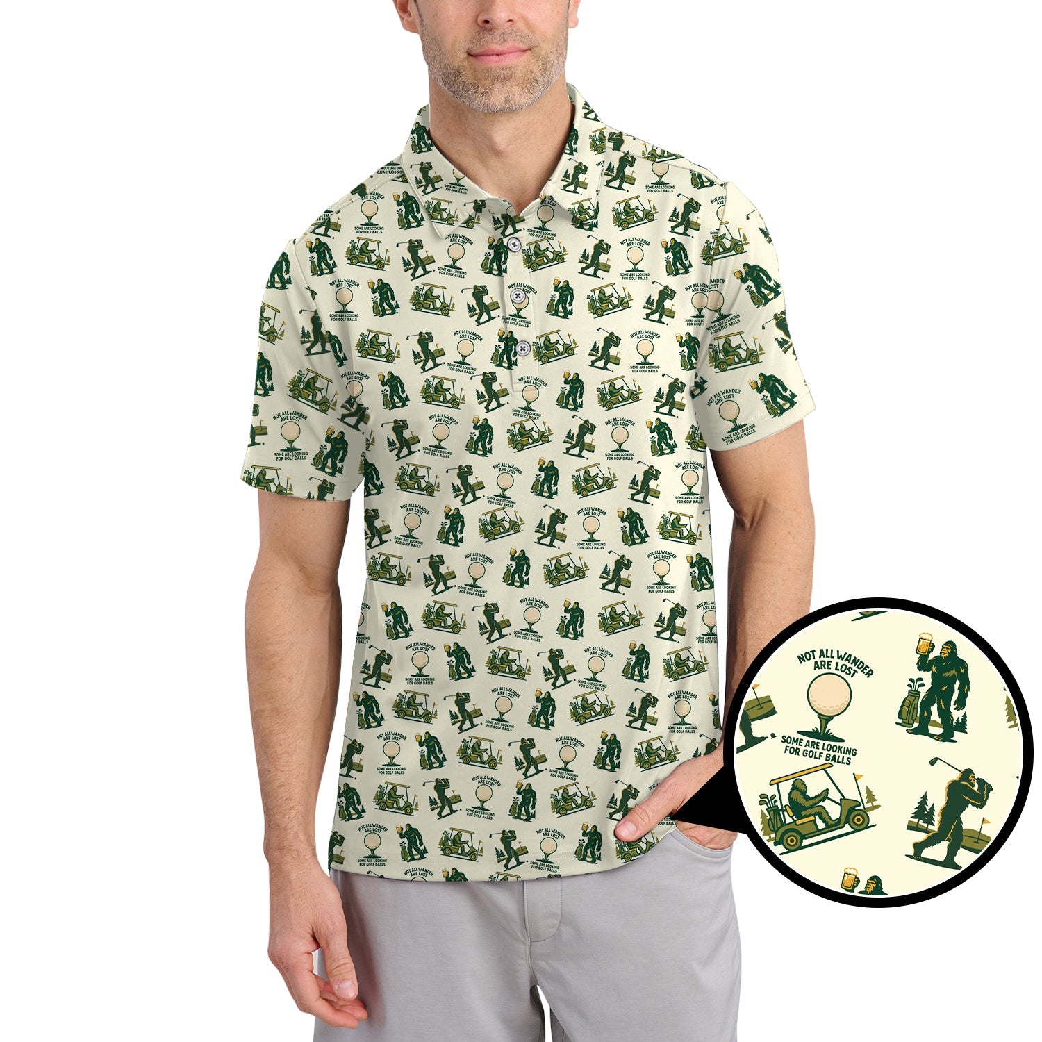 Bigfoot Golf Shirt For Men, Funny Golf Shirts, Pattern Golf Gift For Golfers
