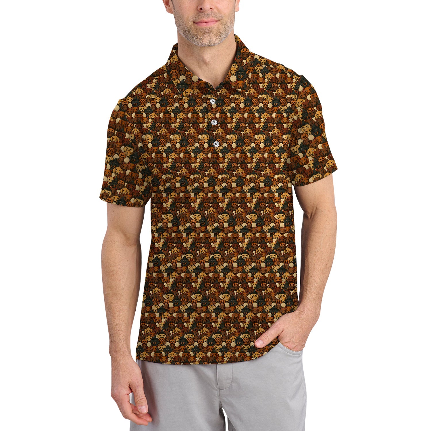 Dachshund Pattern Golf Shirt, Halloween Golf Shirt, Golf Gift For Golfers, Dachshund Golf Shirt For Men