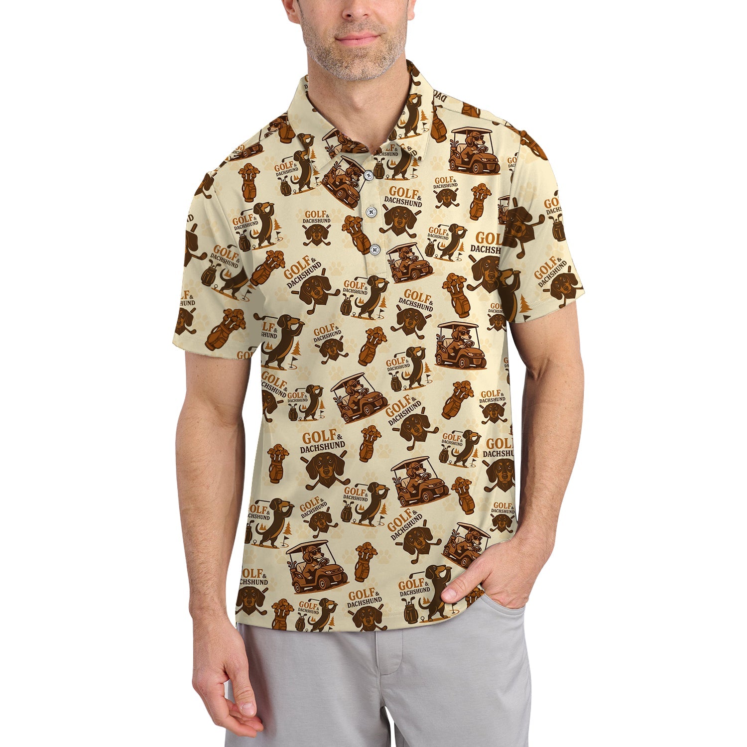 Pattern Dachshund Golf Shirt, Golf & Dachshund Polos For Dog Lovers, Golf Gift For Golfers