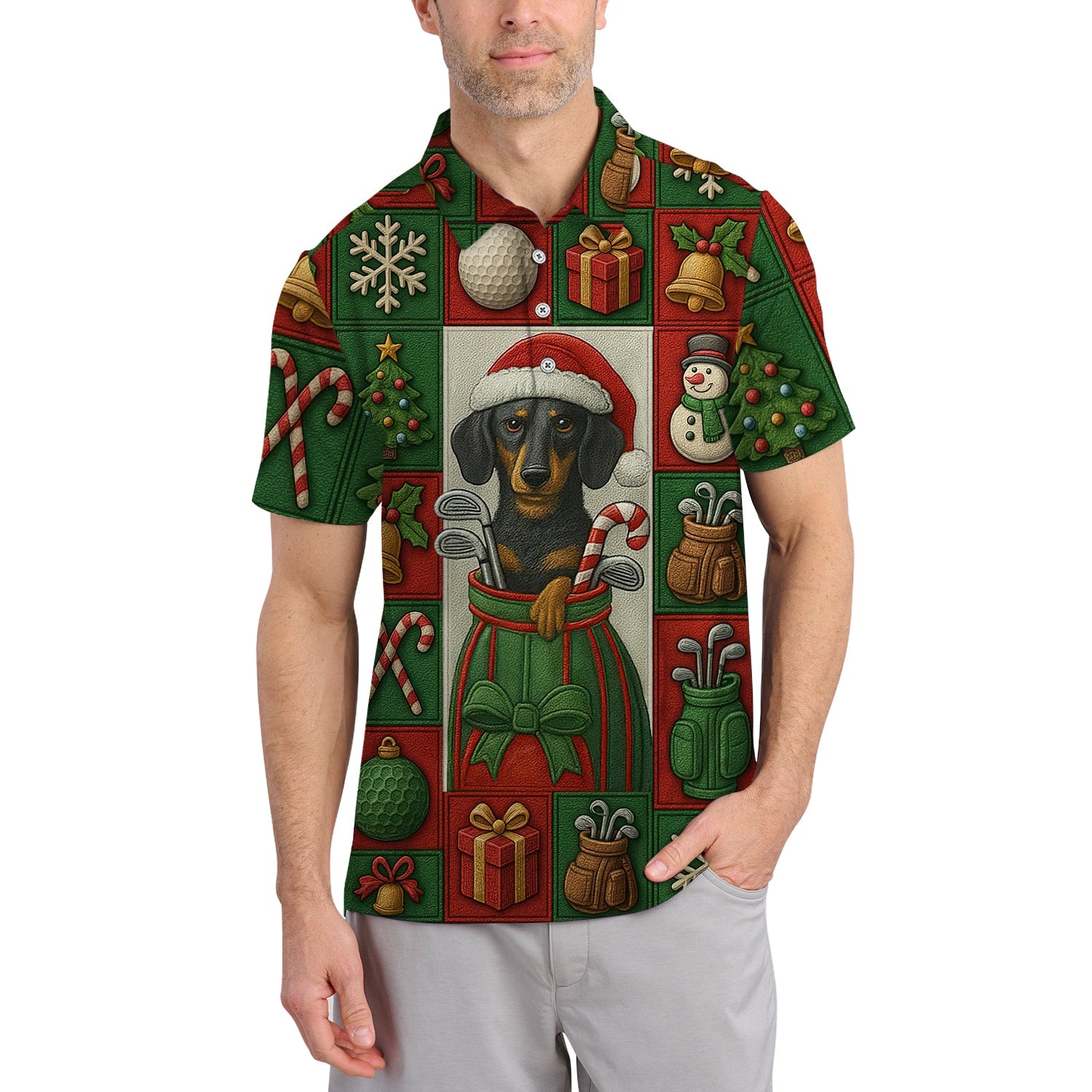 Funny Golf Shirt For Men, Dachshund Golf Shirt For Golfer, Christmas Golf Shirt For Dog Lovers