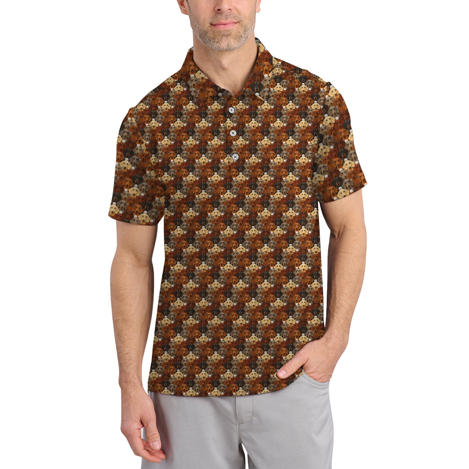 Crazy Golf Shirt For Men, Dachshund Golf Shirt For Golfer, Funny Pattern Golf Shirt