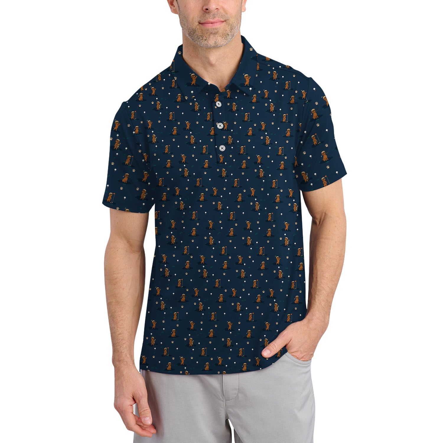 Dog Pattern Golf Shirt, Dachshund Golf Shirt, Golf Gift For Men, Funny Golf Shirt For Golfer