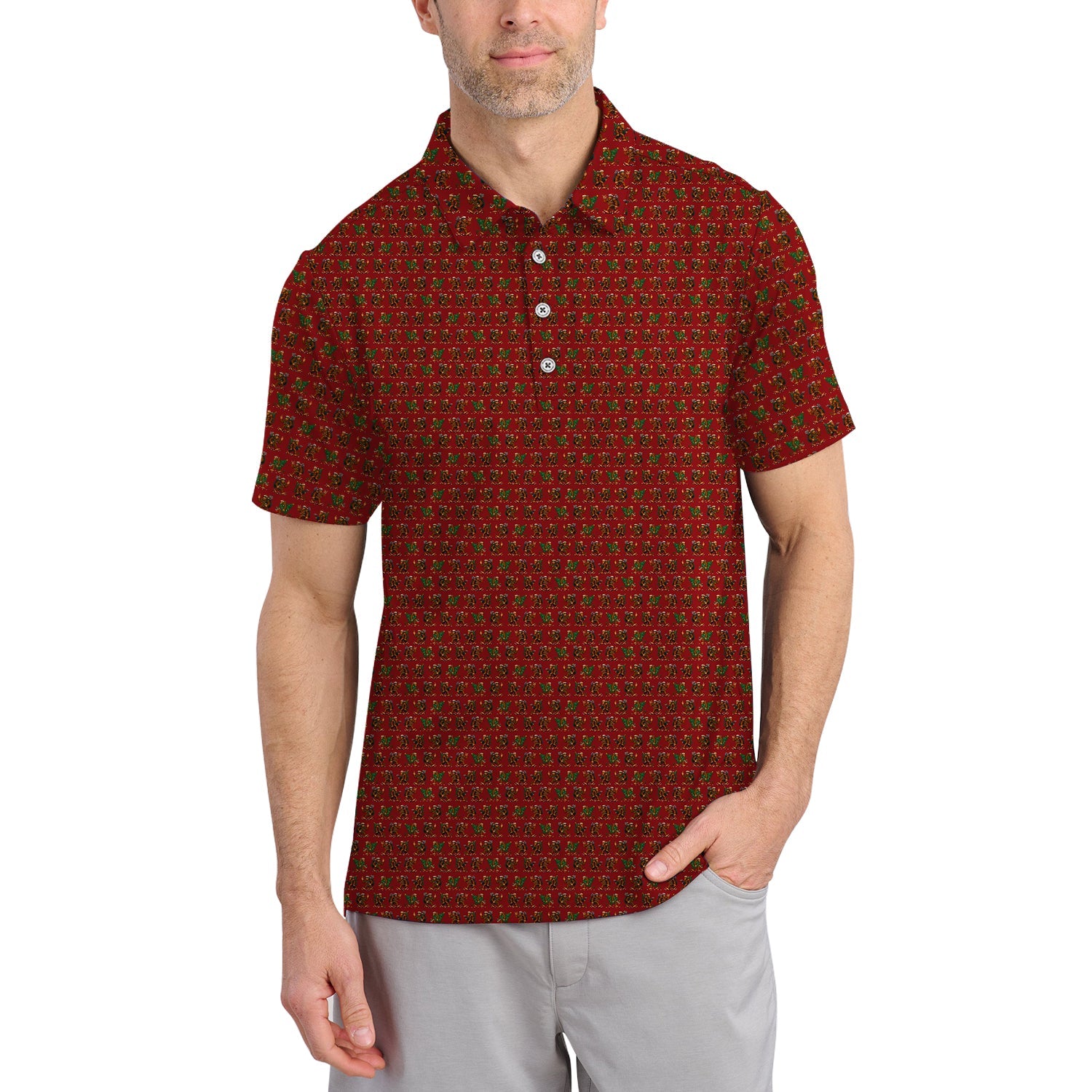 Funny Pattern Golf Shirt For Men, Bigfoot Golf Shirt, Christmas Golf Shirt For Golfer