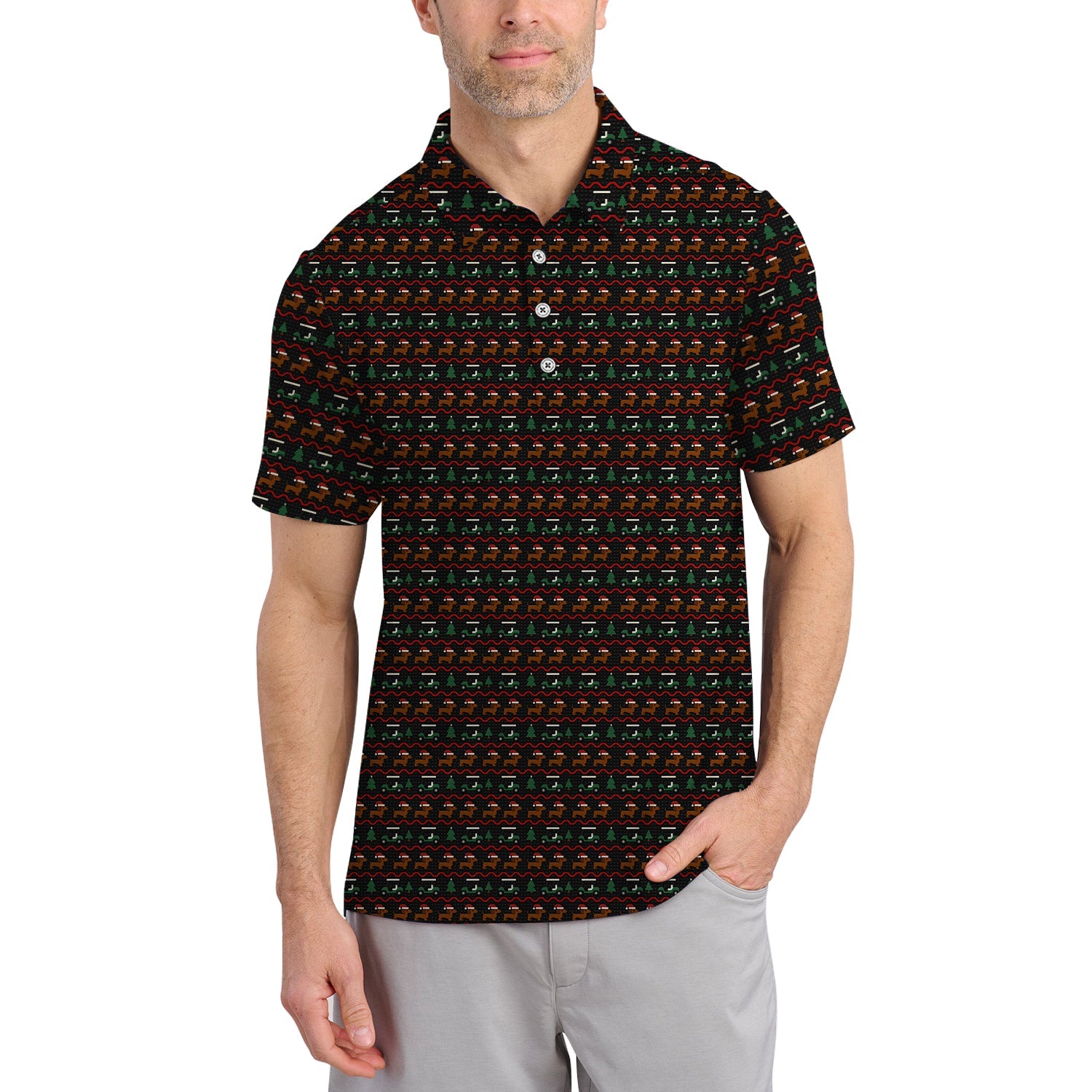 Dog Pattern Golf Shirt, Dachshund Golf Shirt, Christmas Golf Shirt For Men, Funny Golf Shirt For Golfer