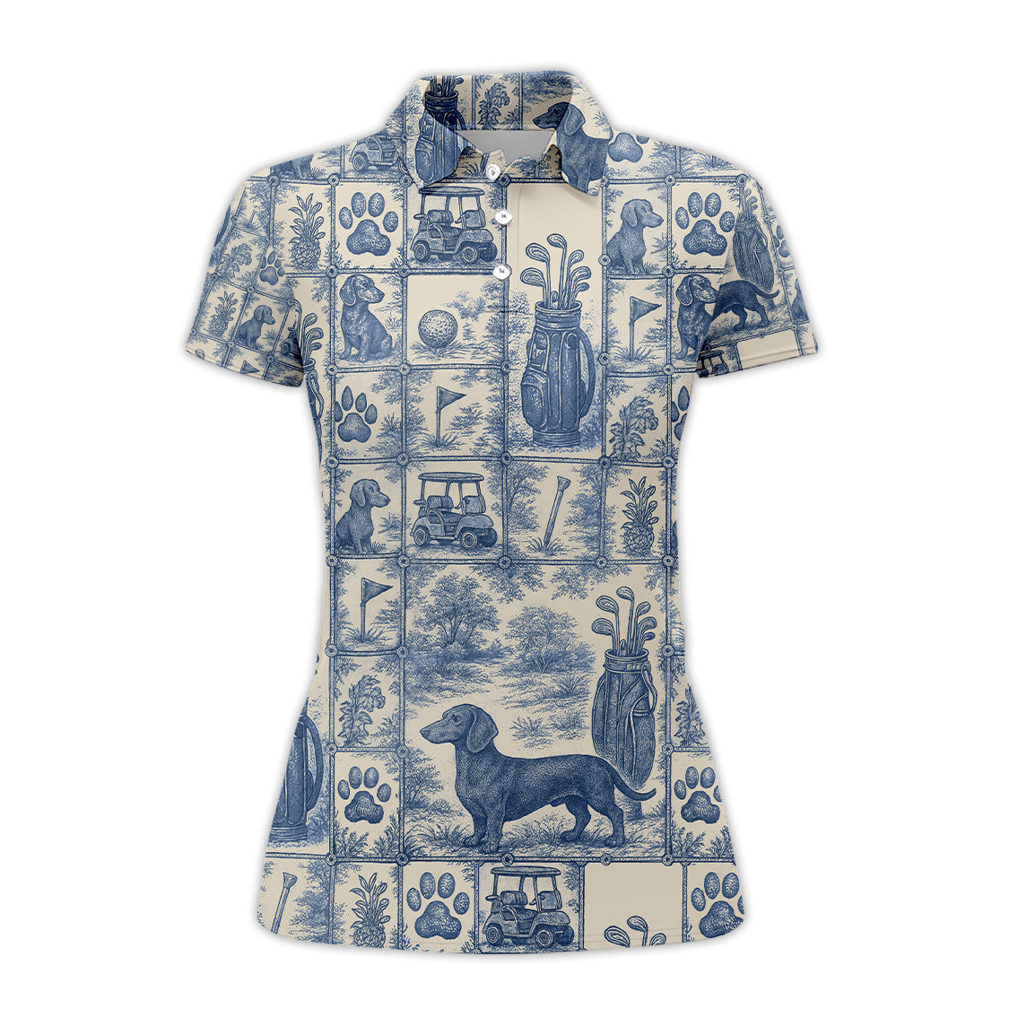 Pattern Golf Shirt, Dachshund Golf Shirt For Men, Toile De Jouy Shirt For Golfer