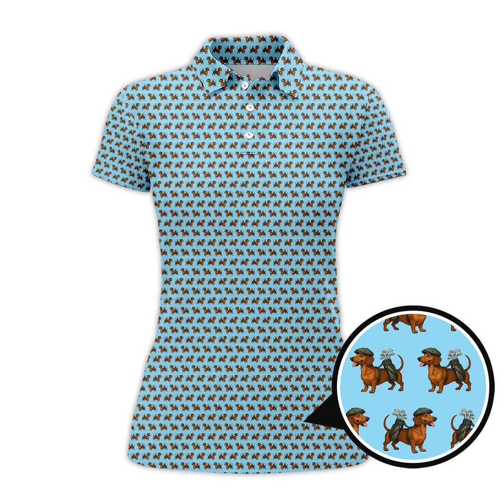 Dachshund Pattern Golf Polos, Crazy Dachshund Golf Shirt For Men, Funny Golf Shirt