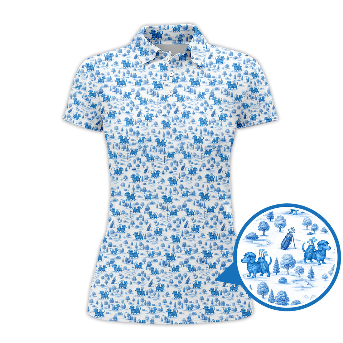 Dachshund Golf Shirt For Golfer, Toile De Jouy Pattern Golf Shirt, Dog Golf Shirt For Women