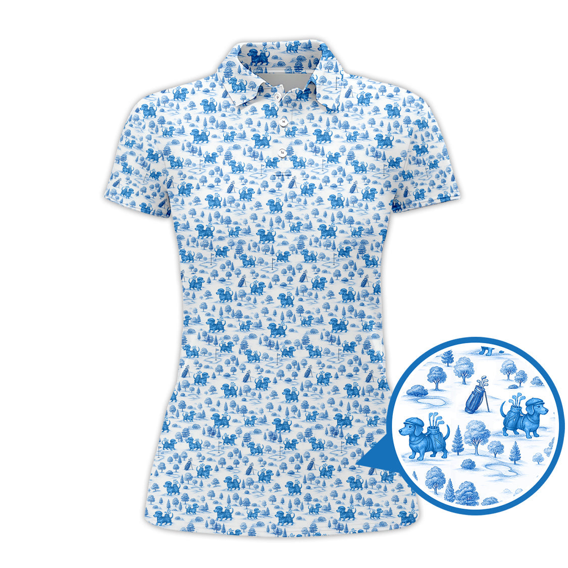 Dachshund Golf Shirt For Golfer, Toile De Jouy Pattern Golf Shirt, Dog Golf Shirt For Women