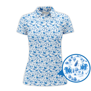 Dachshund Golf Shirt For Golfer, Toile De Jouy Pattern Golf Shirt, Dog Golf Shirt For Women