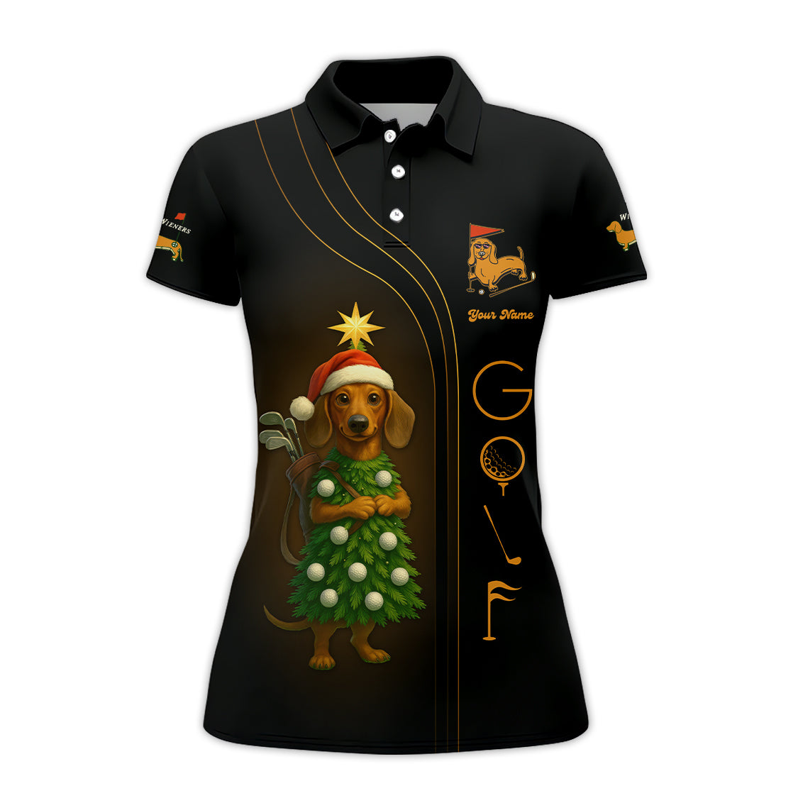 Personalized Christmas Golf Shirt, Dachshund Golf Shirt, Funny Golf Shirt For Men, Golf Gift For Golfer