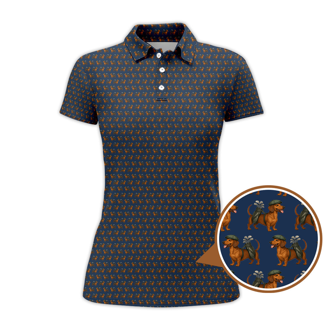 Dachshund Pattern Golf Polos, Crazy Dachshund Golf Shirt For Men, Funny Golf Shirt