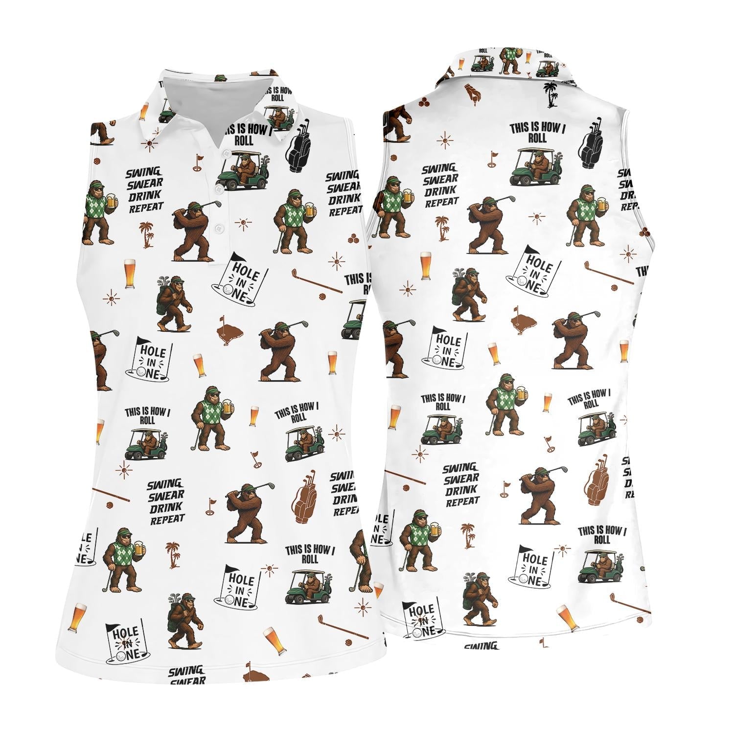 Masters Golf Polo Shirt for Men – Custom Bigfoot Golfbeer Design – Hole in One Swing Swear Drink Repeat Tee