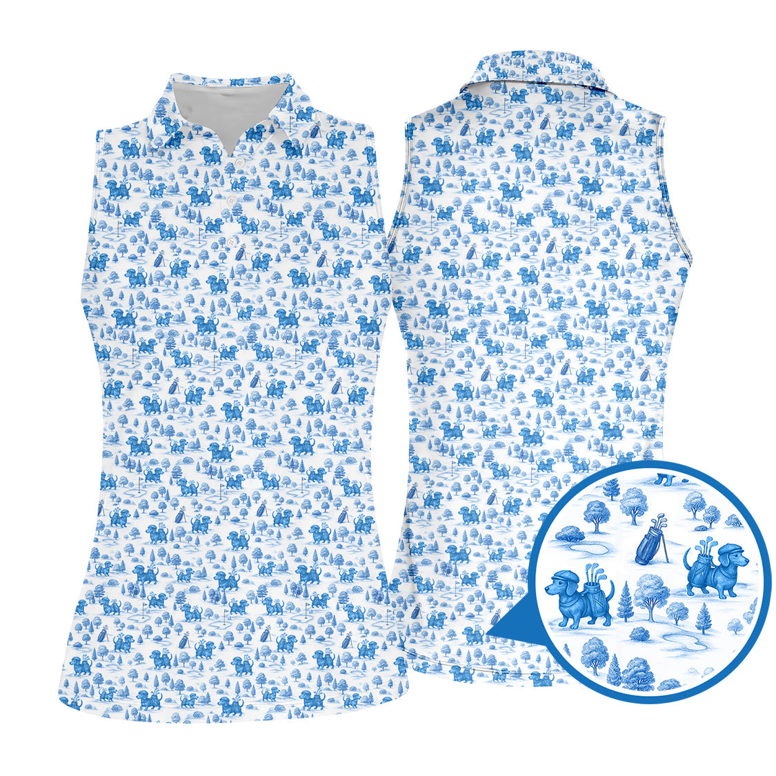 Dachshund Golf Shirt For Golfer, Toile De Jouy Pattern Golf Shirt, Dog Golf Shirt For Women
