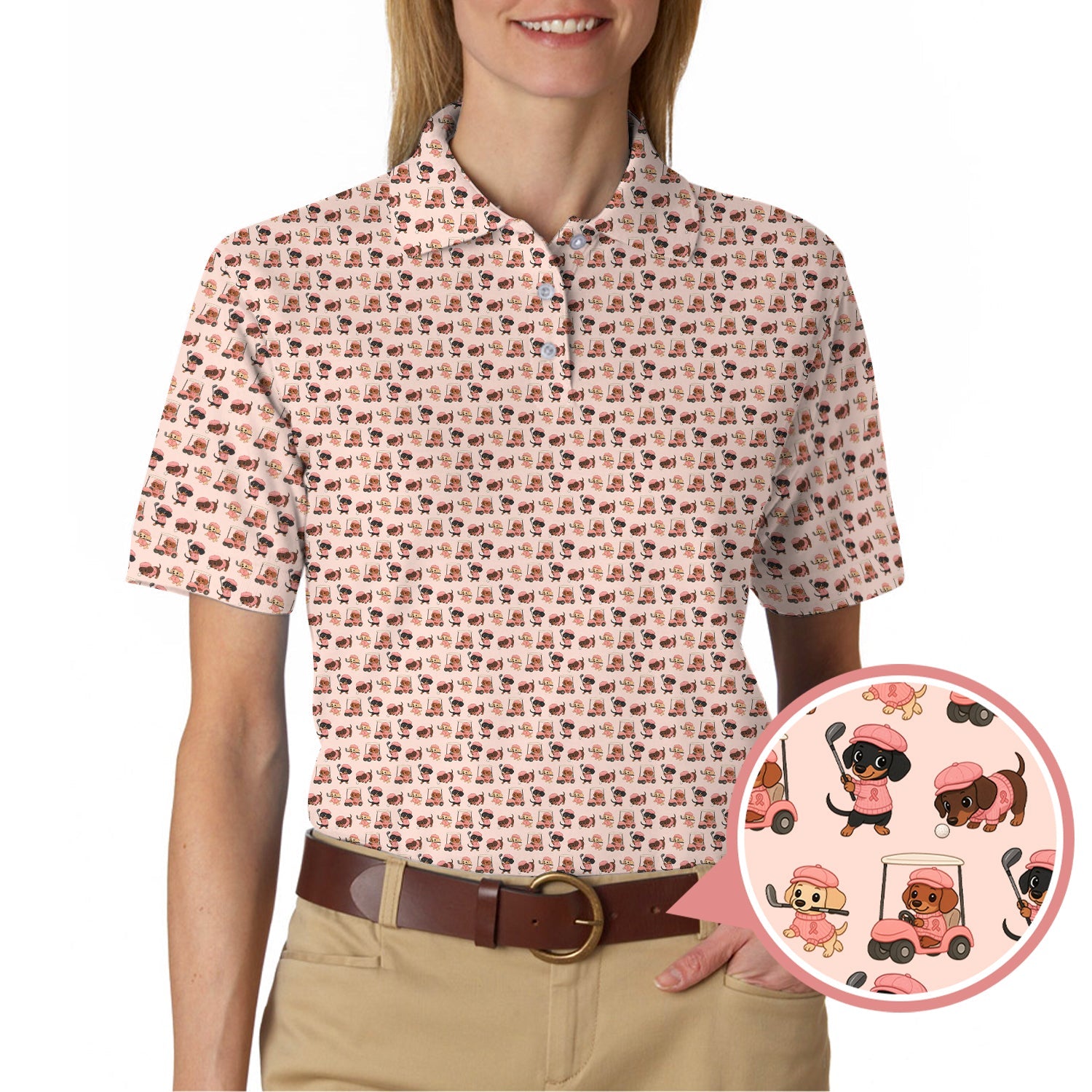 Pattern Golf Shirt For Men, Dachshund Golf Shirt For Golfer, Breast Cancer Golf Shirt For Dog Lovers