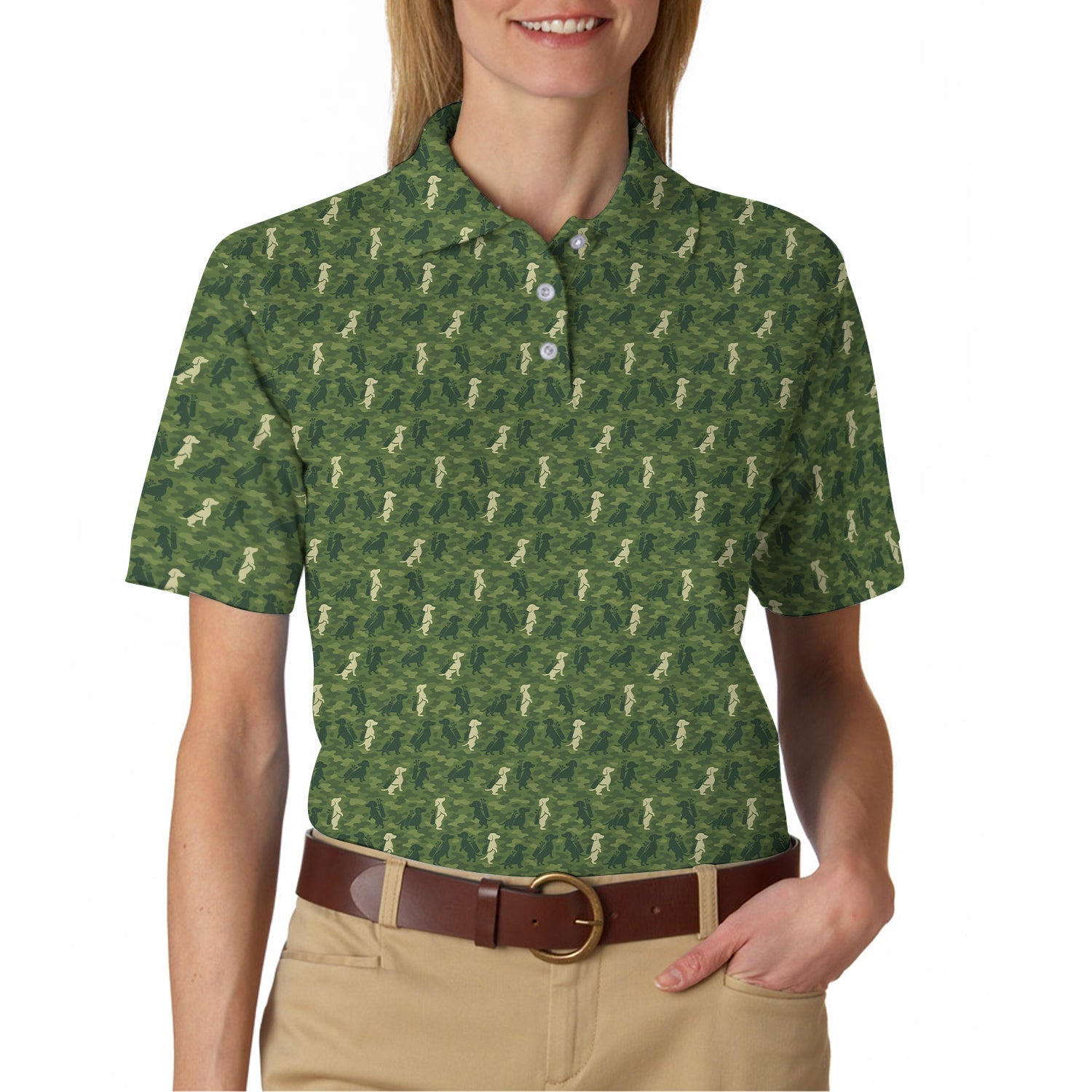 Dachshund Golf Shirt For Golfer, Funny Camo Dog Pattern Golf Shirt, Crazy Golf Shirt For Women